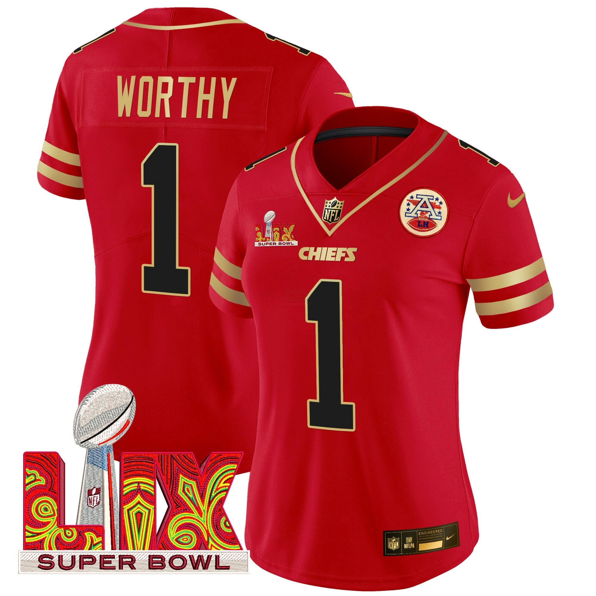Camisa NFL Women’s Super Bowl LIX Patch Dourada Trim Vapor Limited Jersey