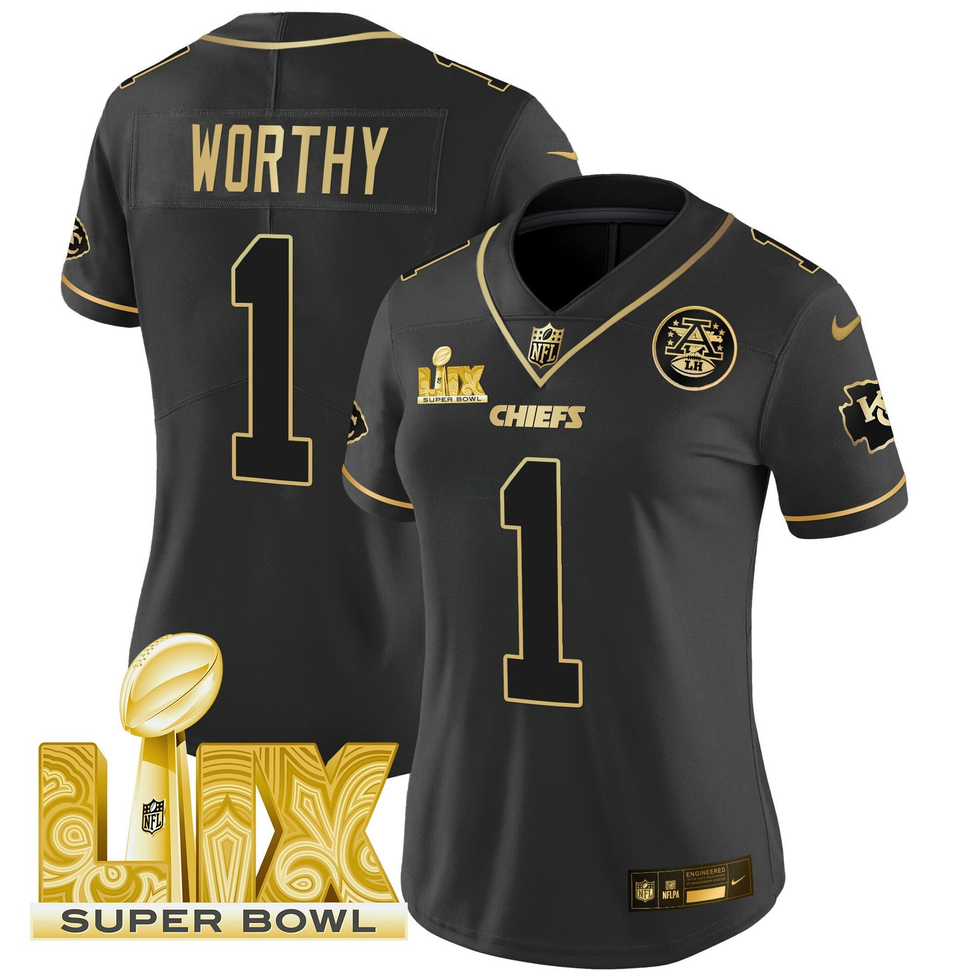 Camisa NFL Women’s Super Bowl LIX Patch Dourada Vapor Limited Jersey