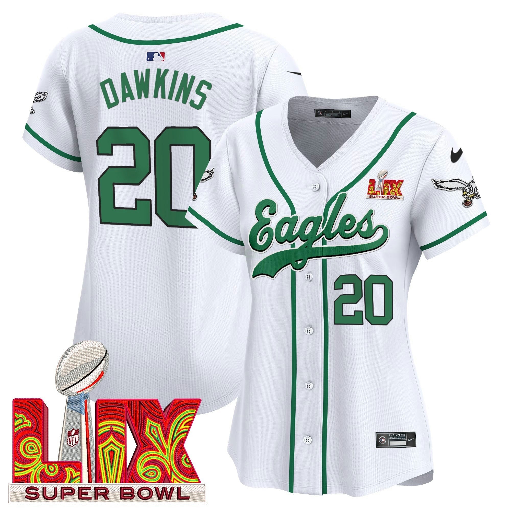 Camisa NFL Women’s Super Bowl LIX Patch Kelly Green Vapor Jersey