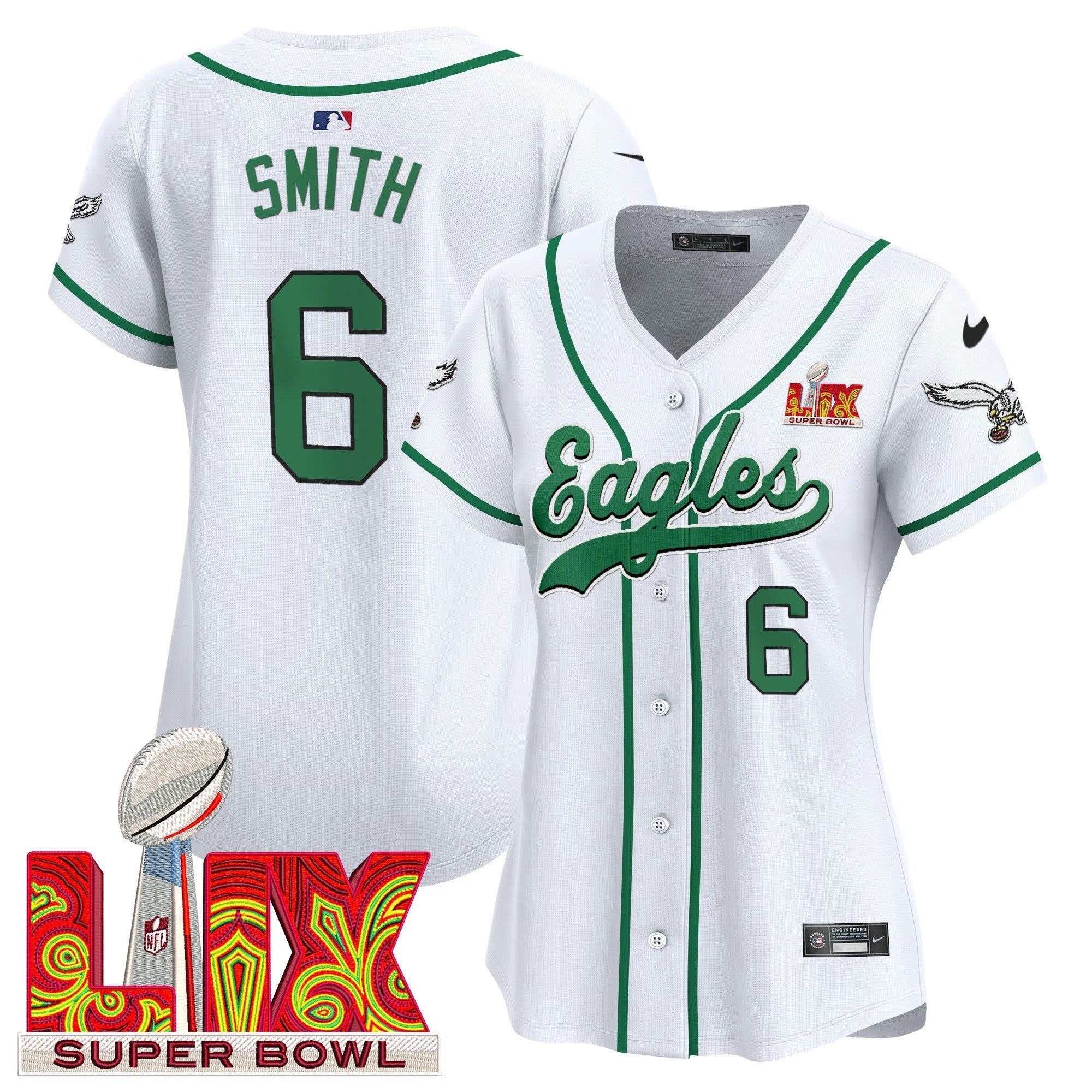 Camisa NFL Women’s Super Bowl LIX Patch Kelly Green Vapor Jersey