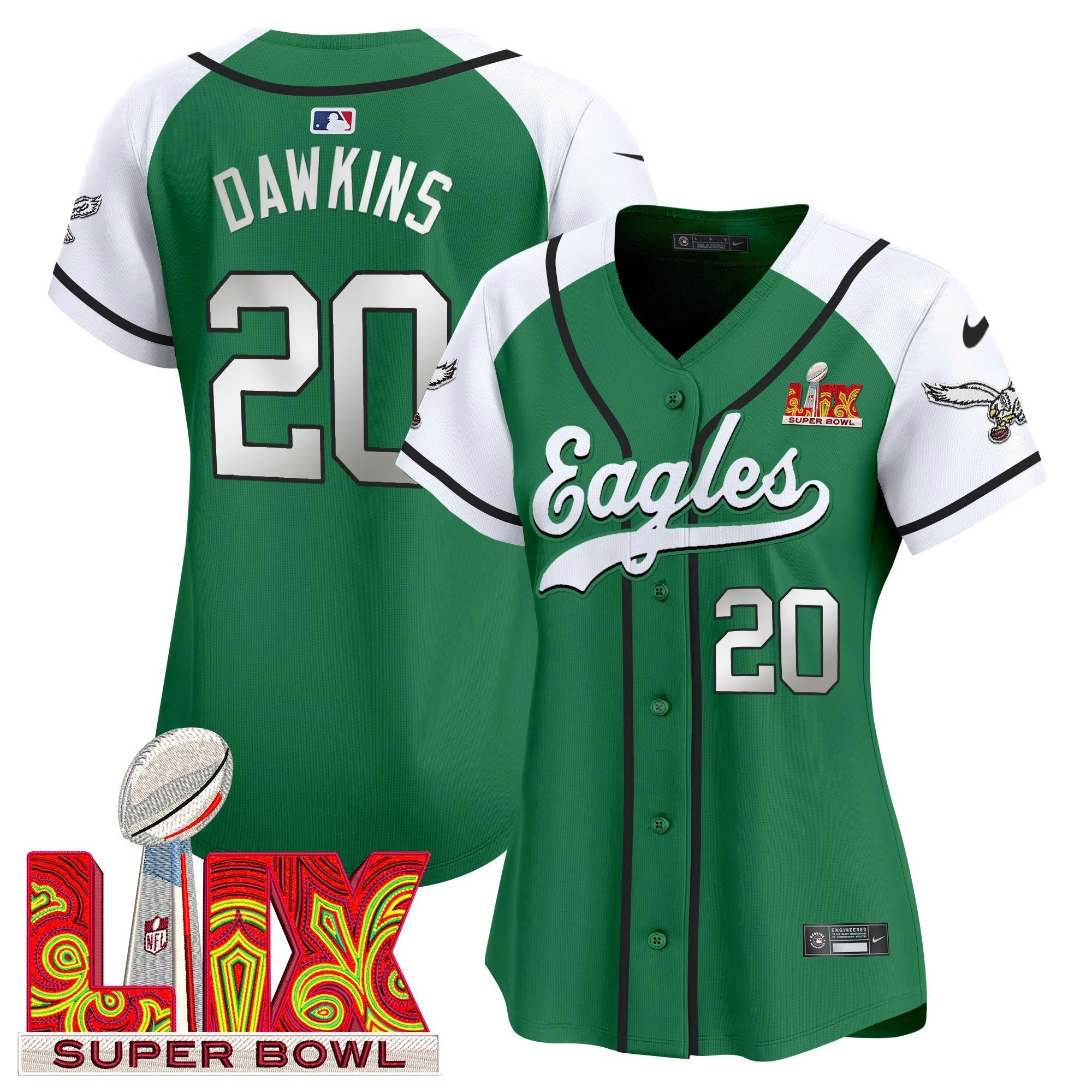 Camisa NFL Women’s Super Bowl LIX Patch Kelly Green Vapor Jersey