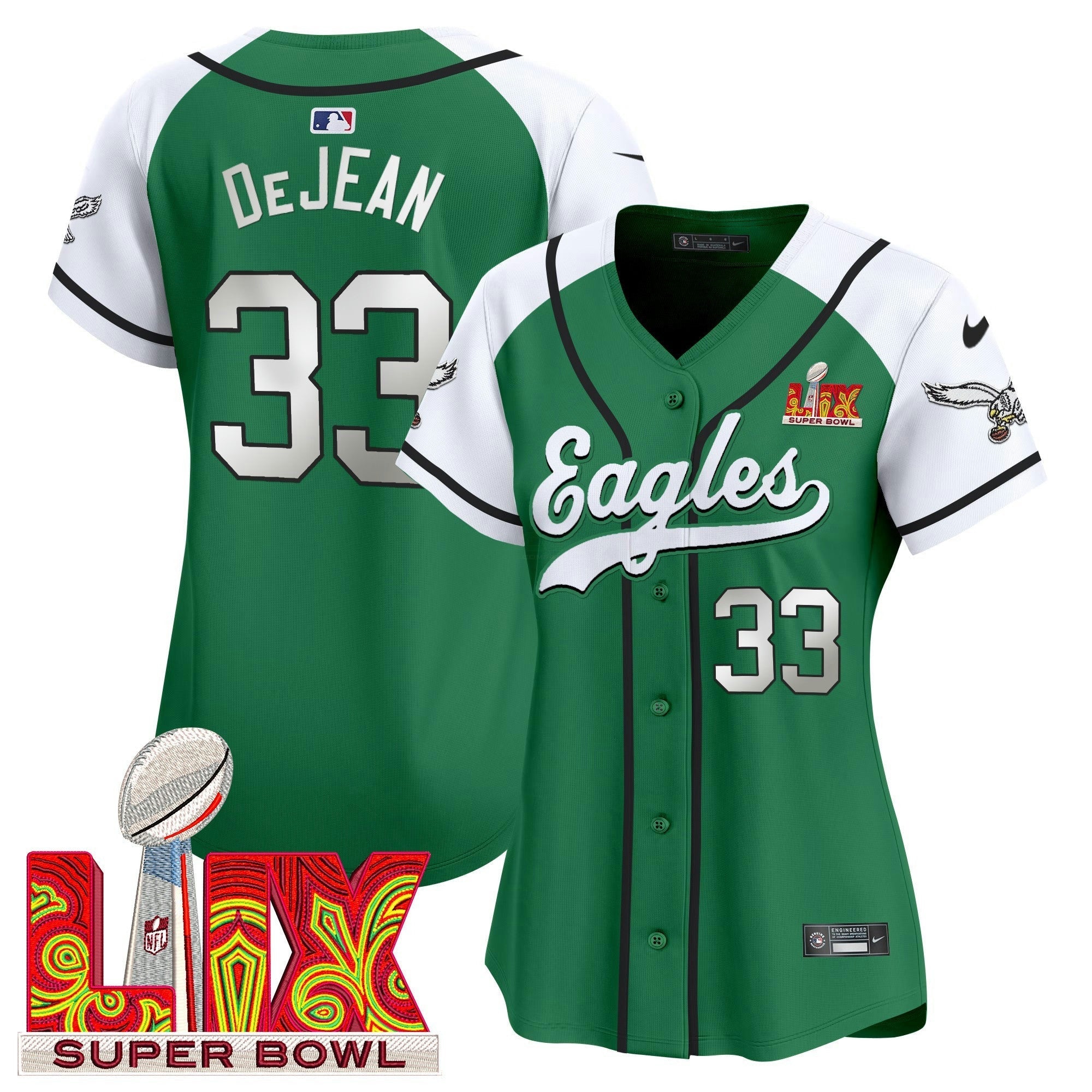 Camisa NFL Women’s Super Bowl LIX Patch Kelly Green Vapor Jersey