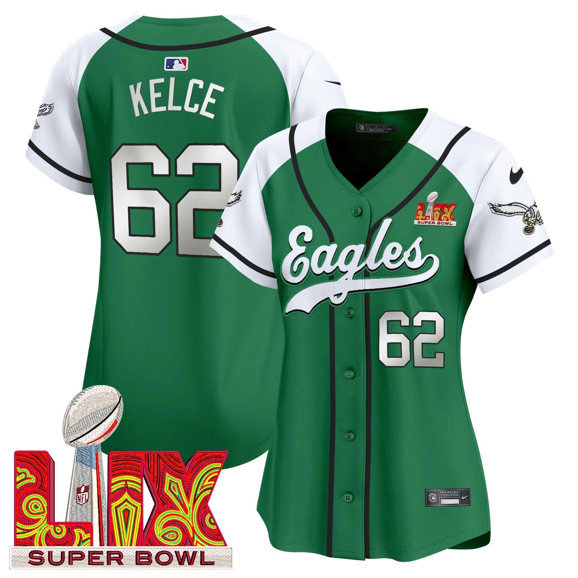 Camisa NFL Women’s Super Bowl LIX Patch Kelly Green Vapor Jersey