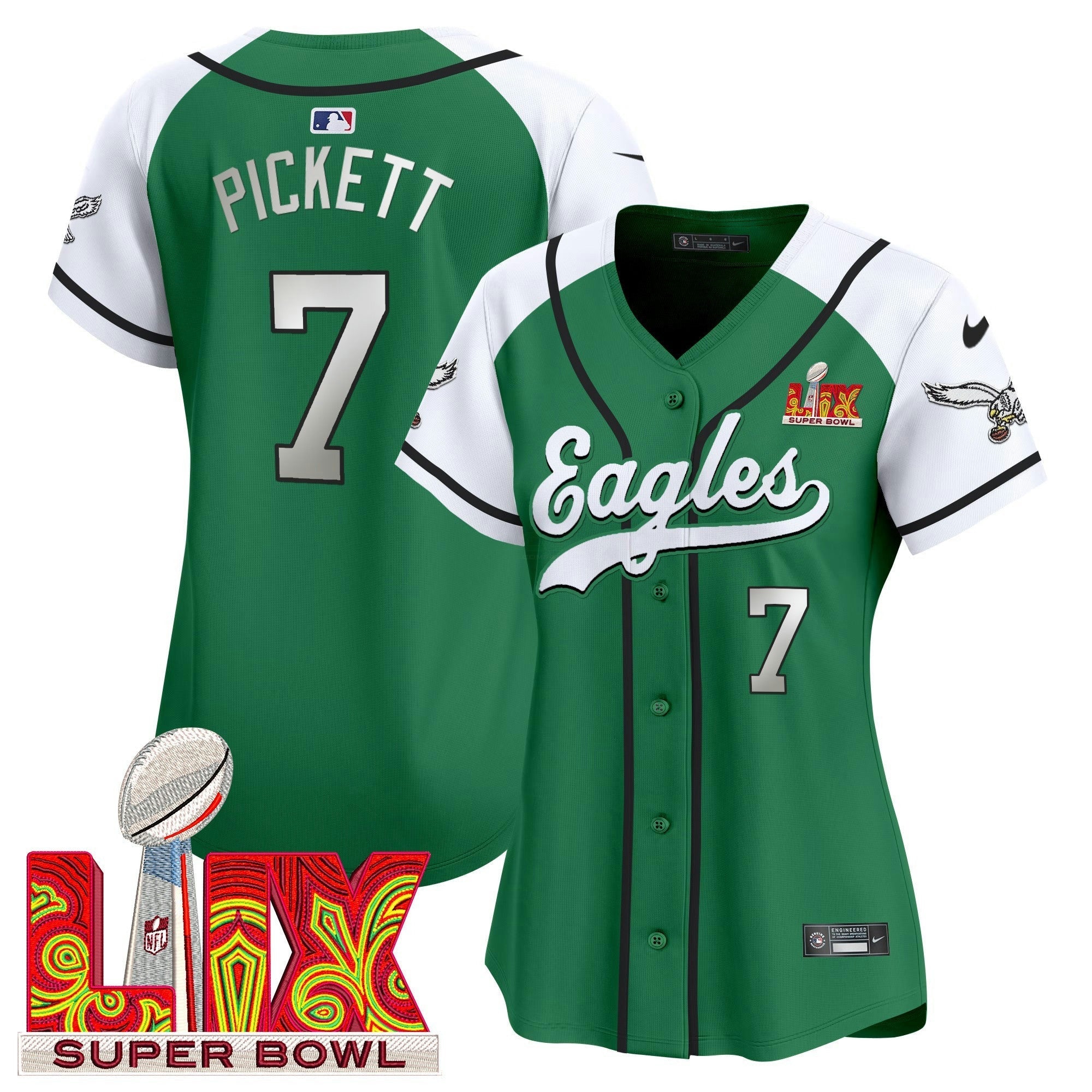 Camisa NFL Women’s Super Bowl LIX Patch Kelly Green Vapor Jersey