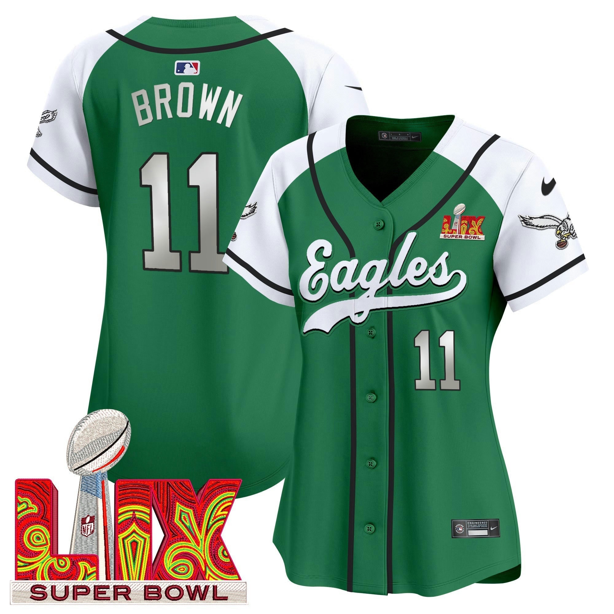 Camisa NFL Women’s Super Bowl LIX Patch Kelly Green Vapor Jersey