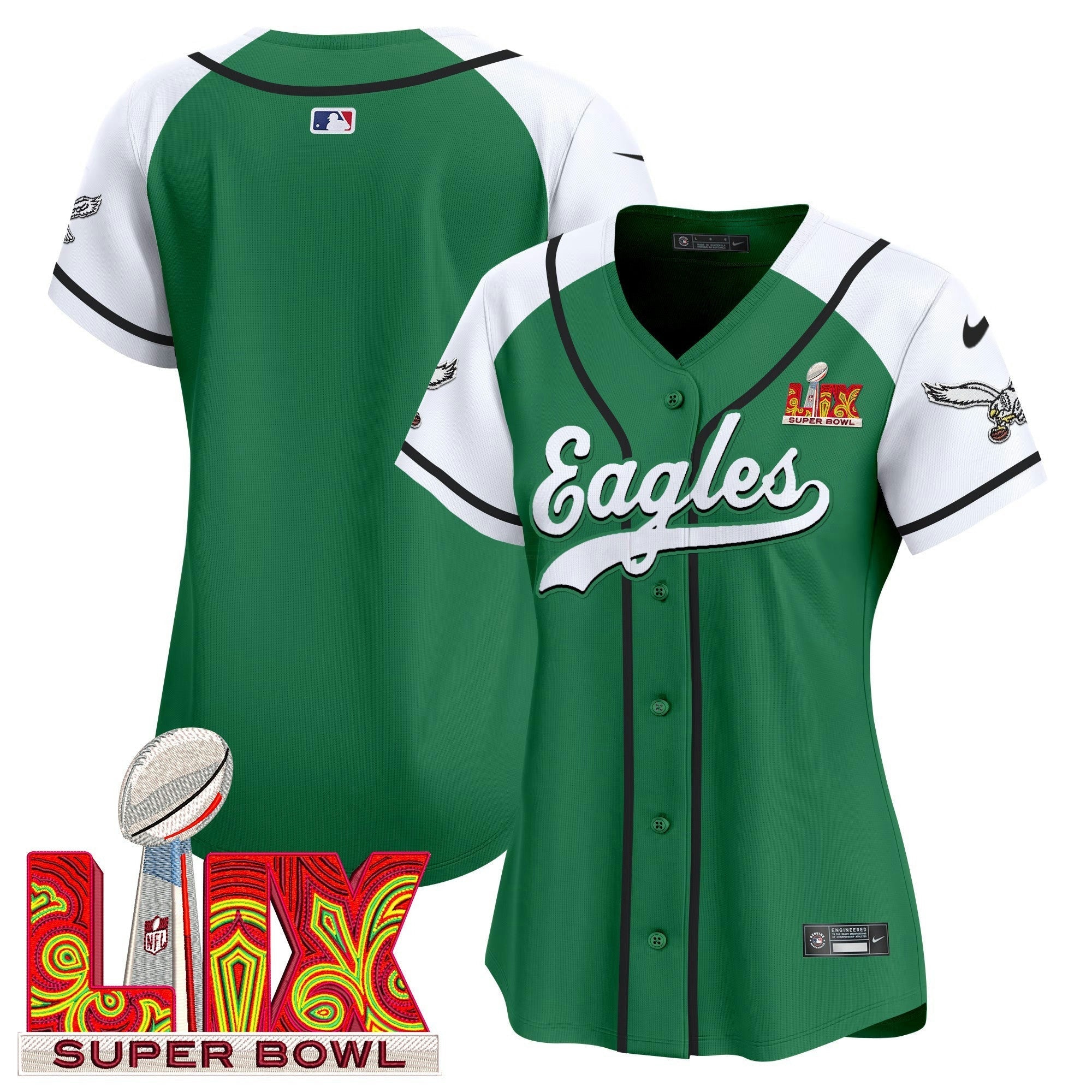 Camisa NFL Women’s Super Bowl LIX Patch Kelly Green Vapor Jersey