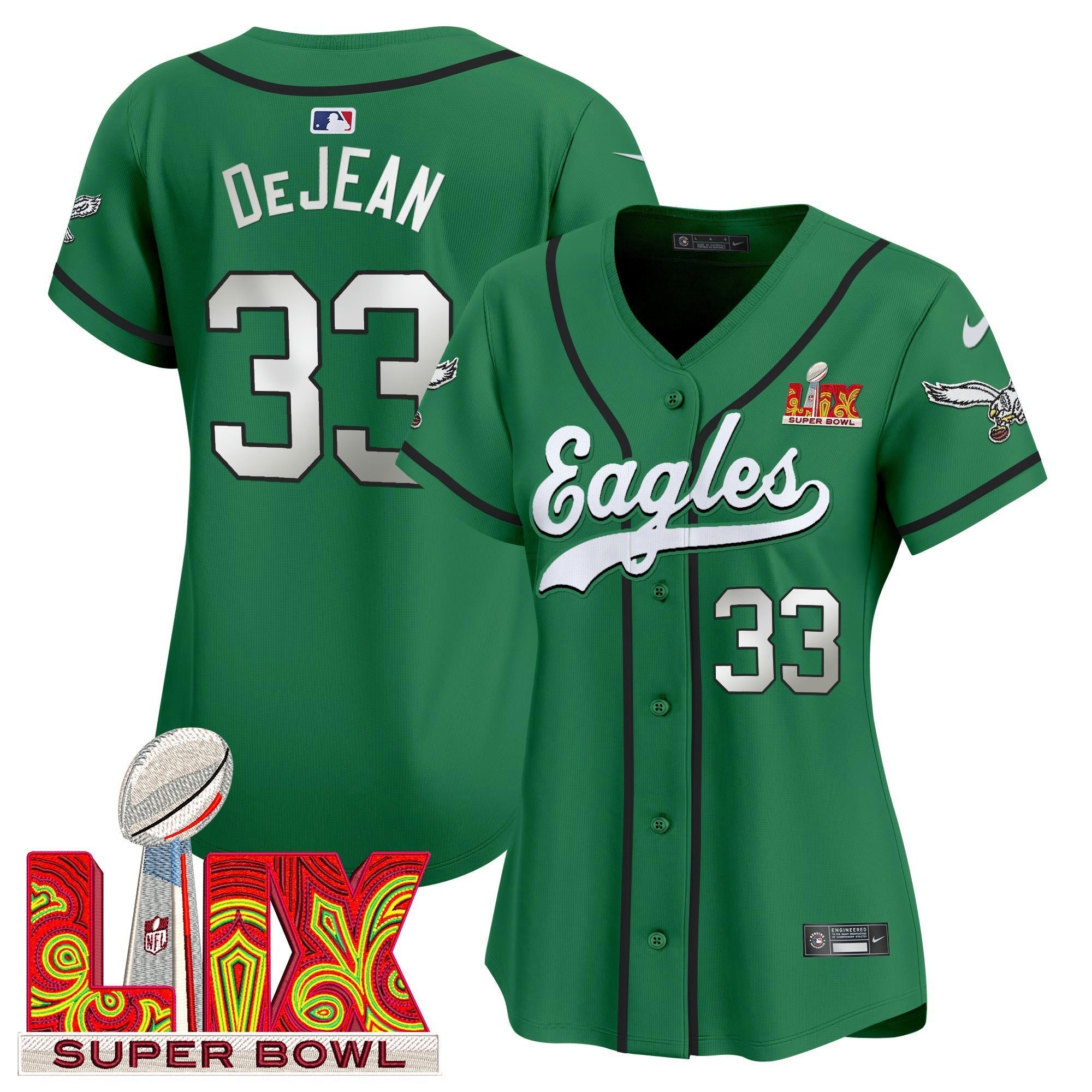 Camisa NFL Women’s Super Bowl LIX Patch Kelly Green Vapor Jersey