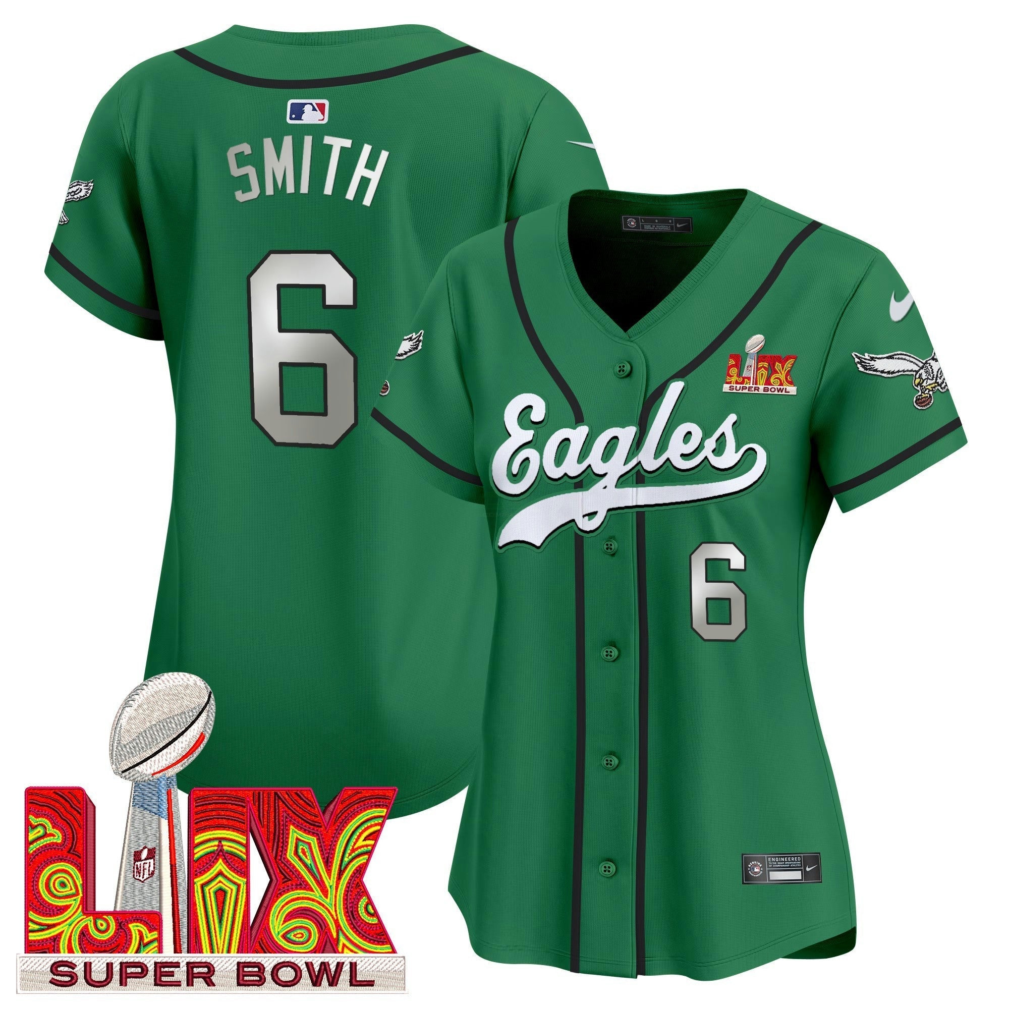 Camisa NFL Women’s Super Bowl LIX Patch Kelly Green Vapor Jersey