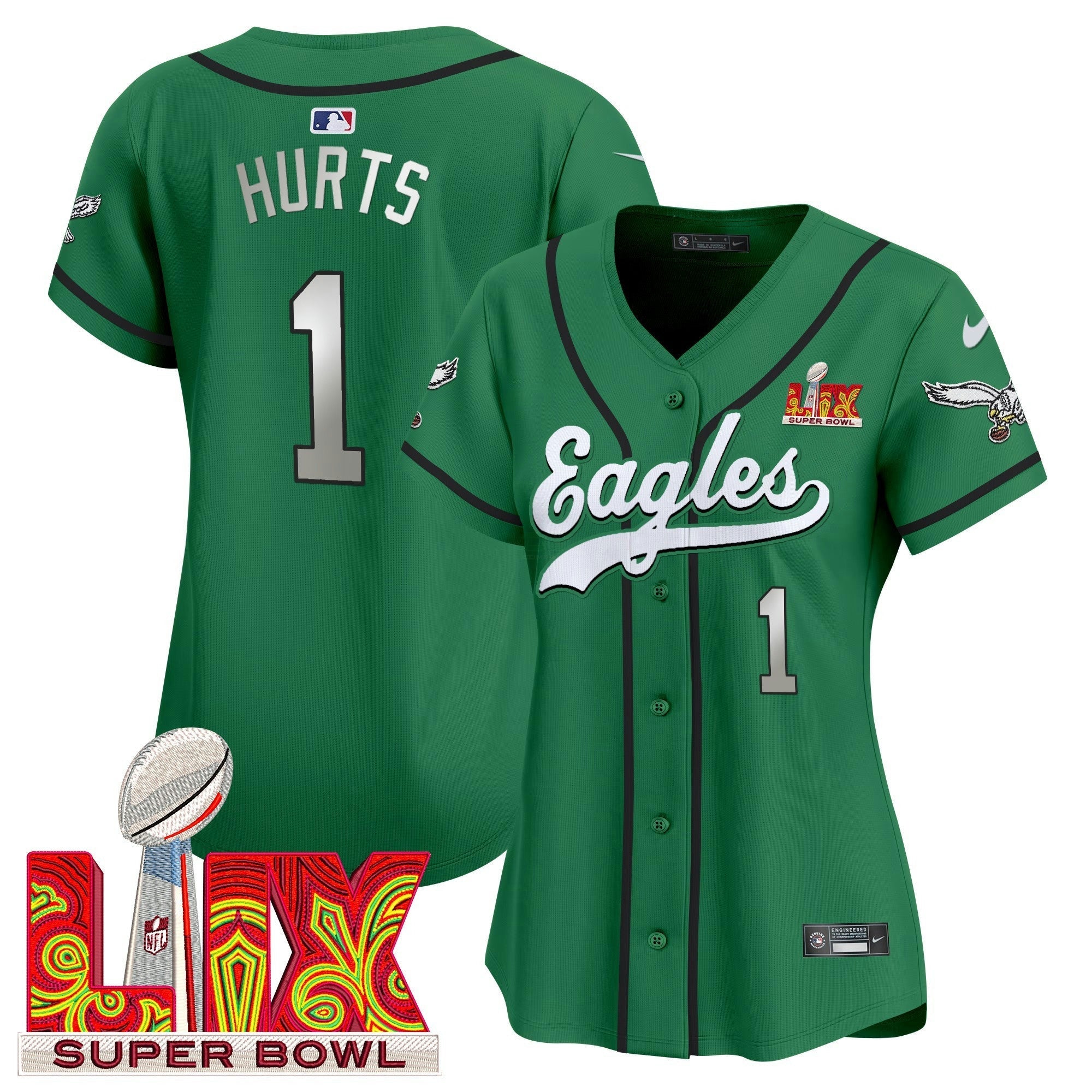 Camisa NFL Women’s Super Bowl LIX Patch Kelly Green Vapor Jersey