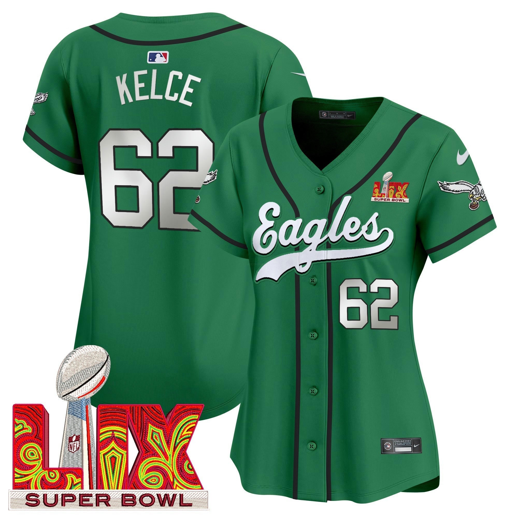 Camisa NFL Women’s Super Bowl LIX Patch Kelly Green Vapor Jersey