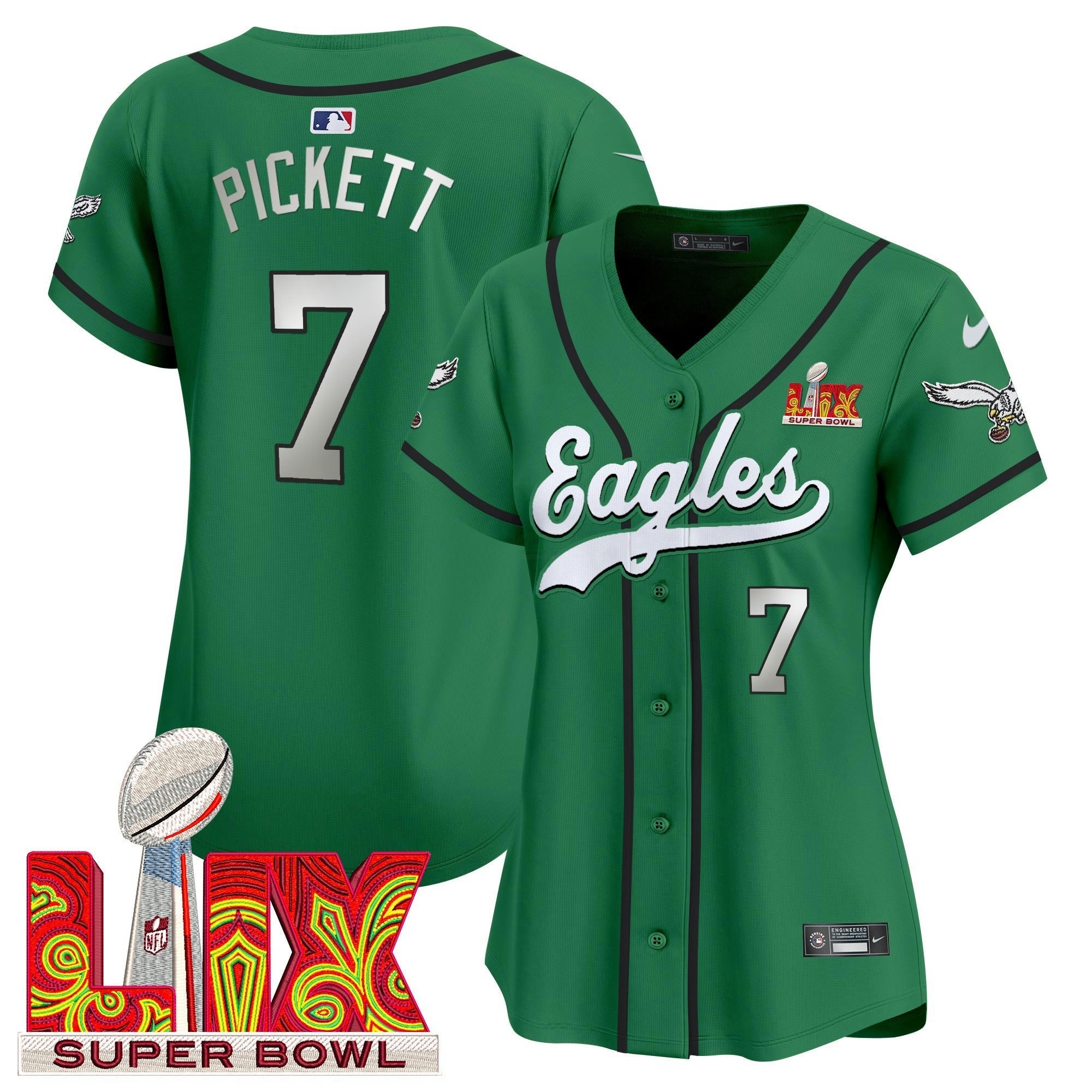 Camisa NFL Women’s Super Bowl LIX Patch Kelly Green Vapor Jersey
