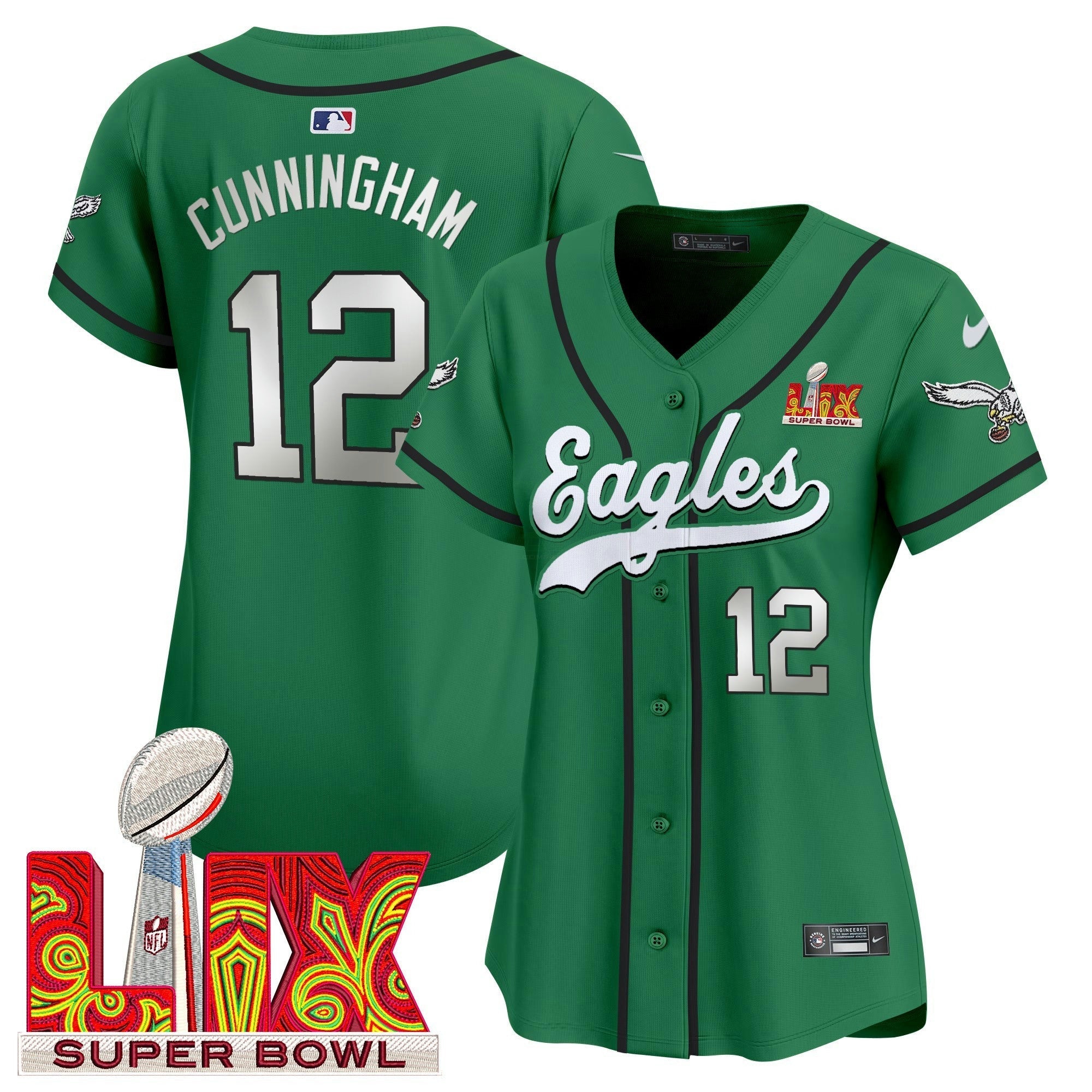 Camisa NFL Women’s Super Bowl LIX Patch Kelly Green Vapor Jersey