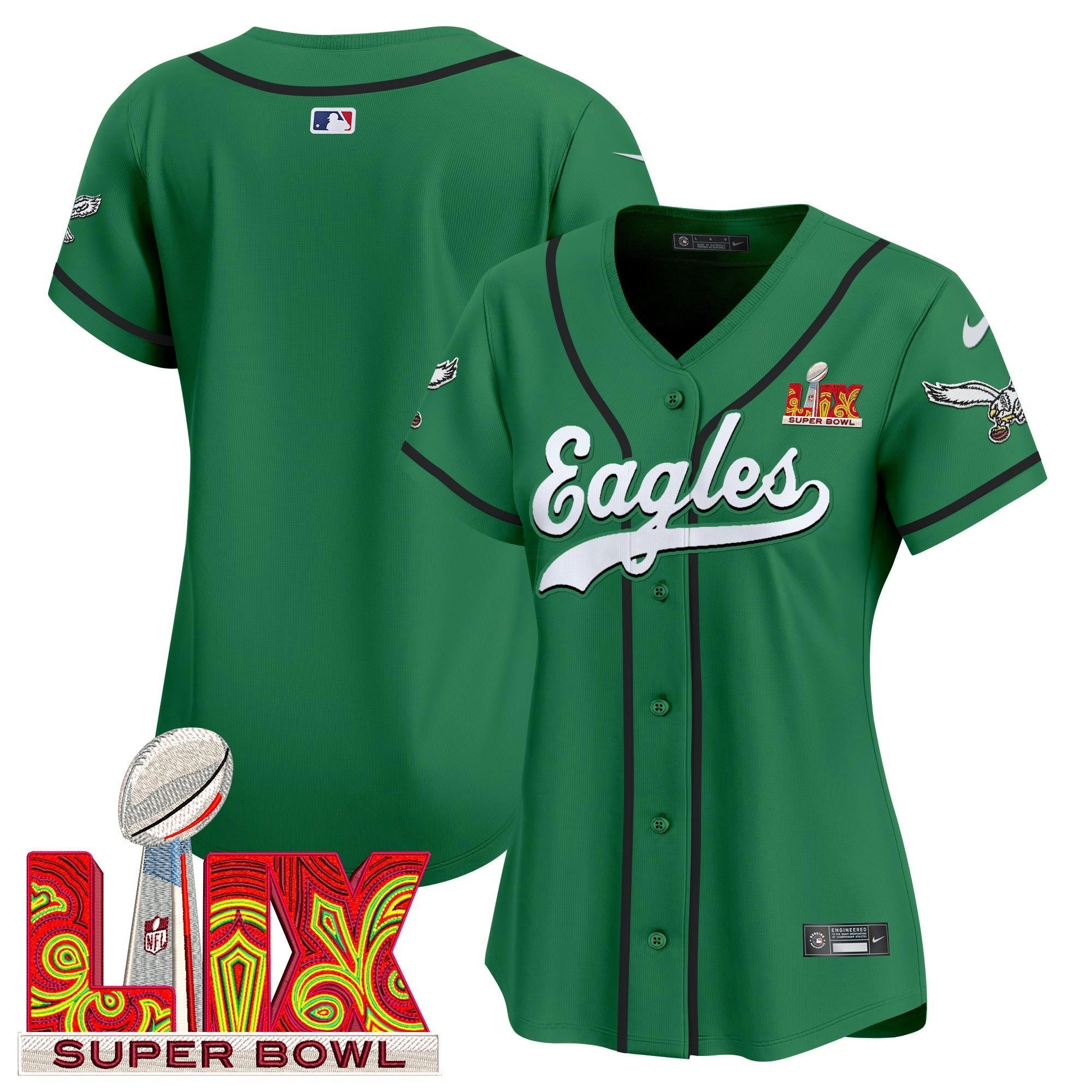 Camisa NFL Women’s Super Bowl LIX Patch Kelly Green Vapor Jersey
