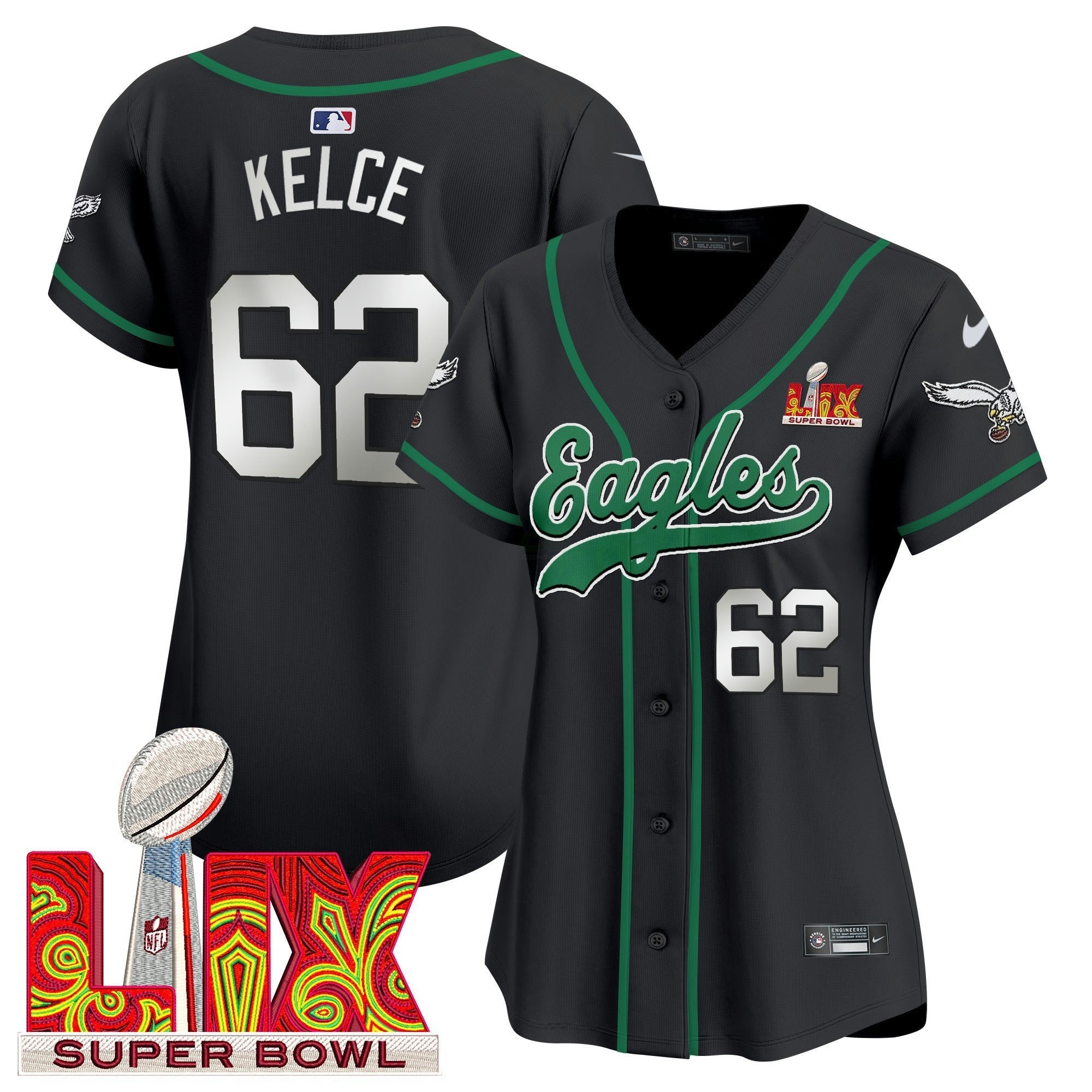 Camisa NFL Women’s Super Bowl LIX Patch Kelly Green Vapor Jersey
