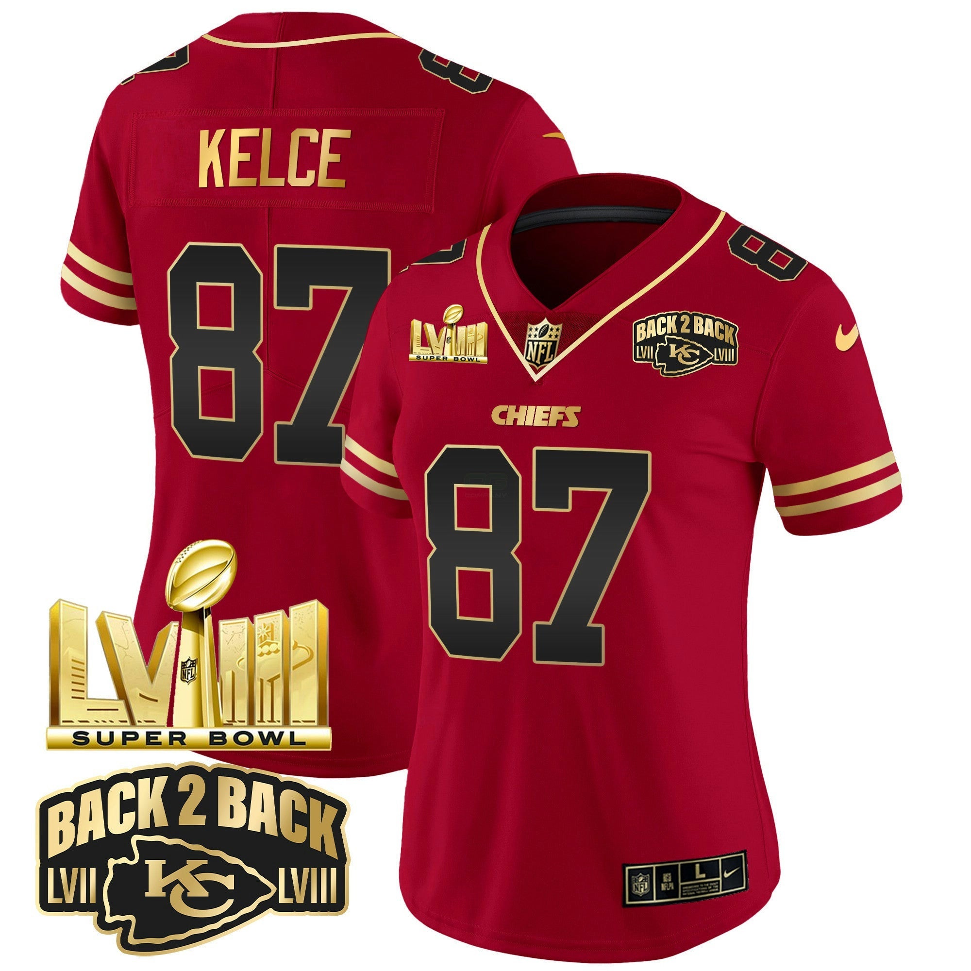 Camisa NFL Women’s Super Bowl LVIII & Back 2 Back Gold Patch Vapor Jersey