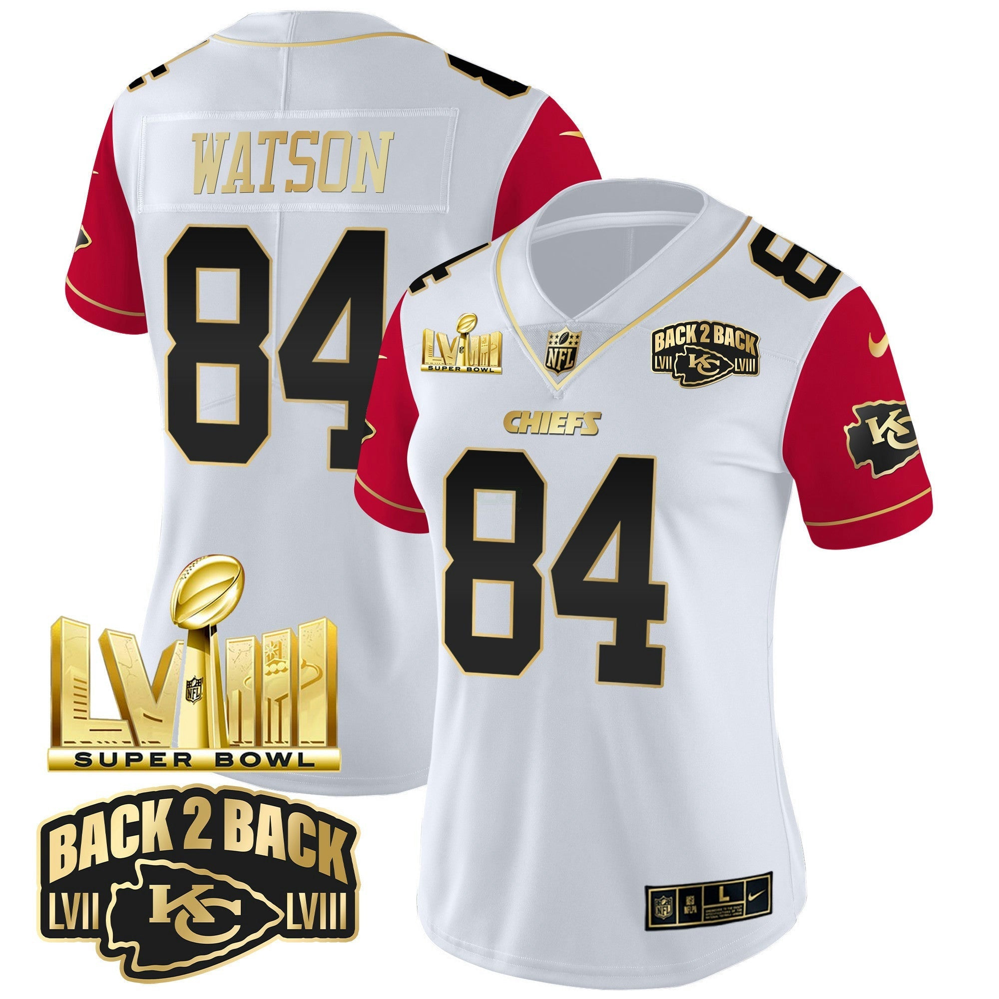 Camisa NFL Women’s Super Bowl LVIII & Back 2 Back Gold Patch Vapor Jersey V2