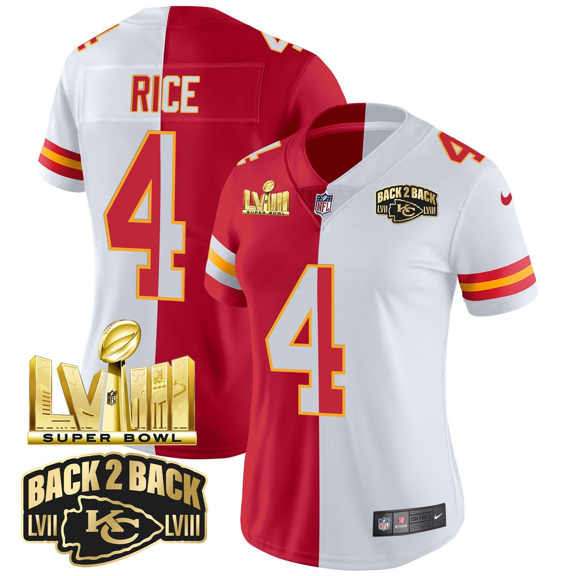 Camisa NFL Women’s Super Bowl LVIII & Back 2 Back Gold Patch Vapor Jersey V2