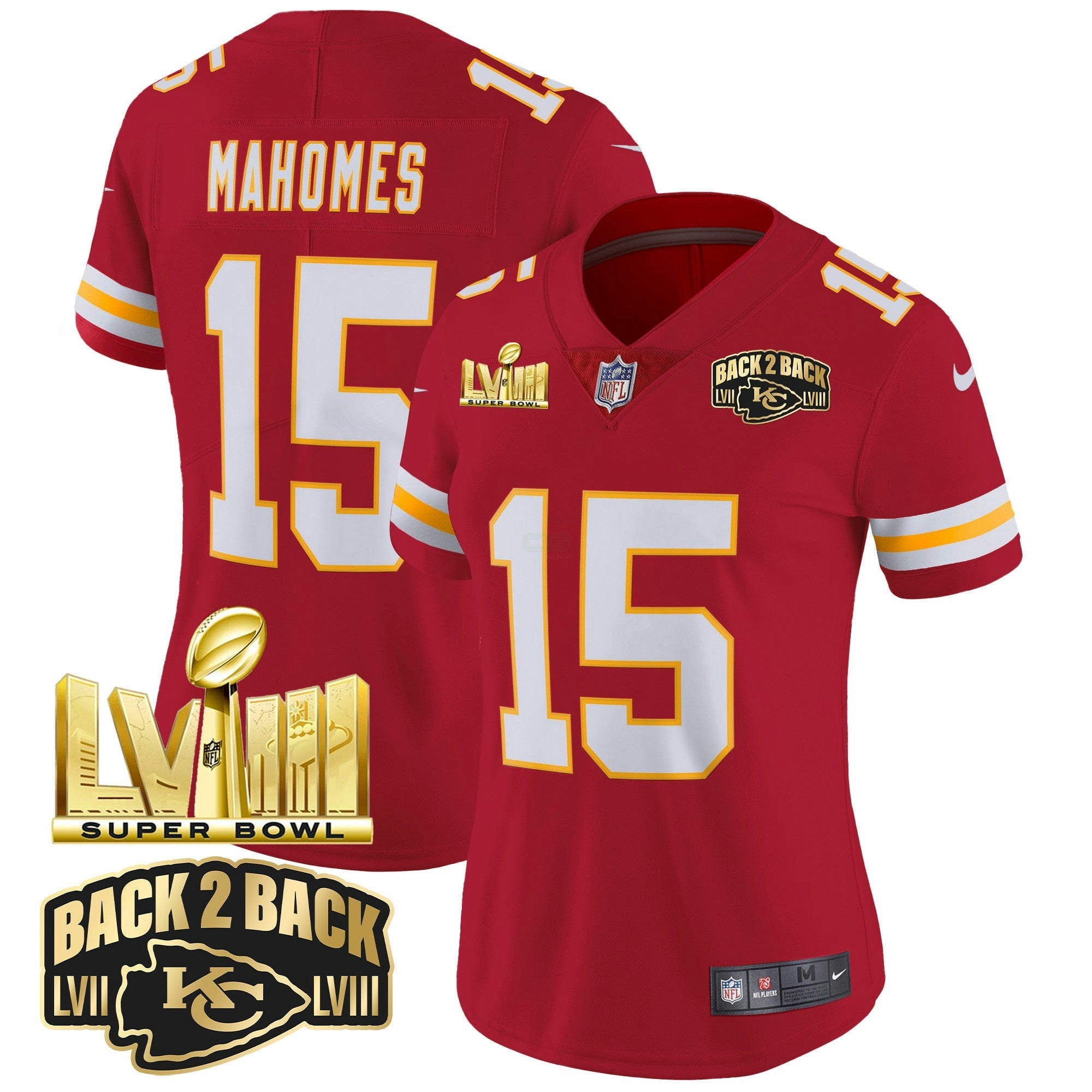 Camisa NFL Women’s Super Bowl LVIII & Back 2 Back Gold Patch Vapor Jersey