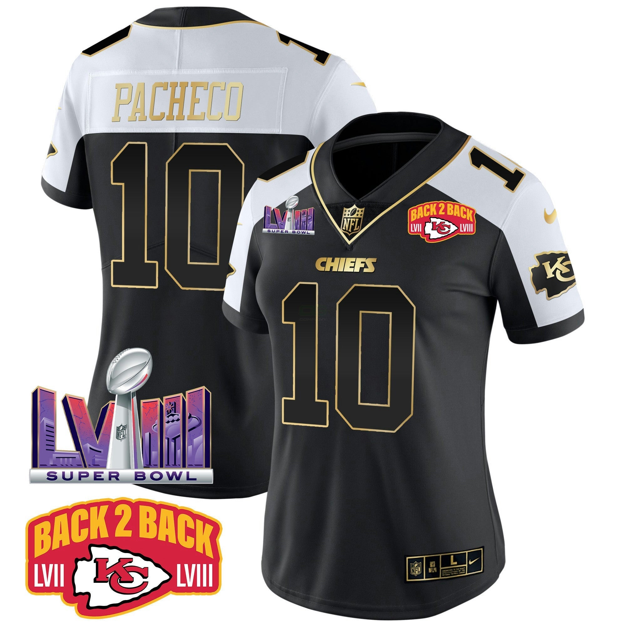 Camisa NFL Women’s Super Bowl LVIII & Back 2 Back Patch Vapor Jersey V2