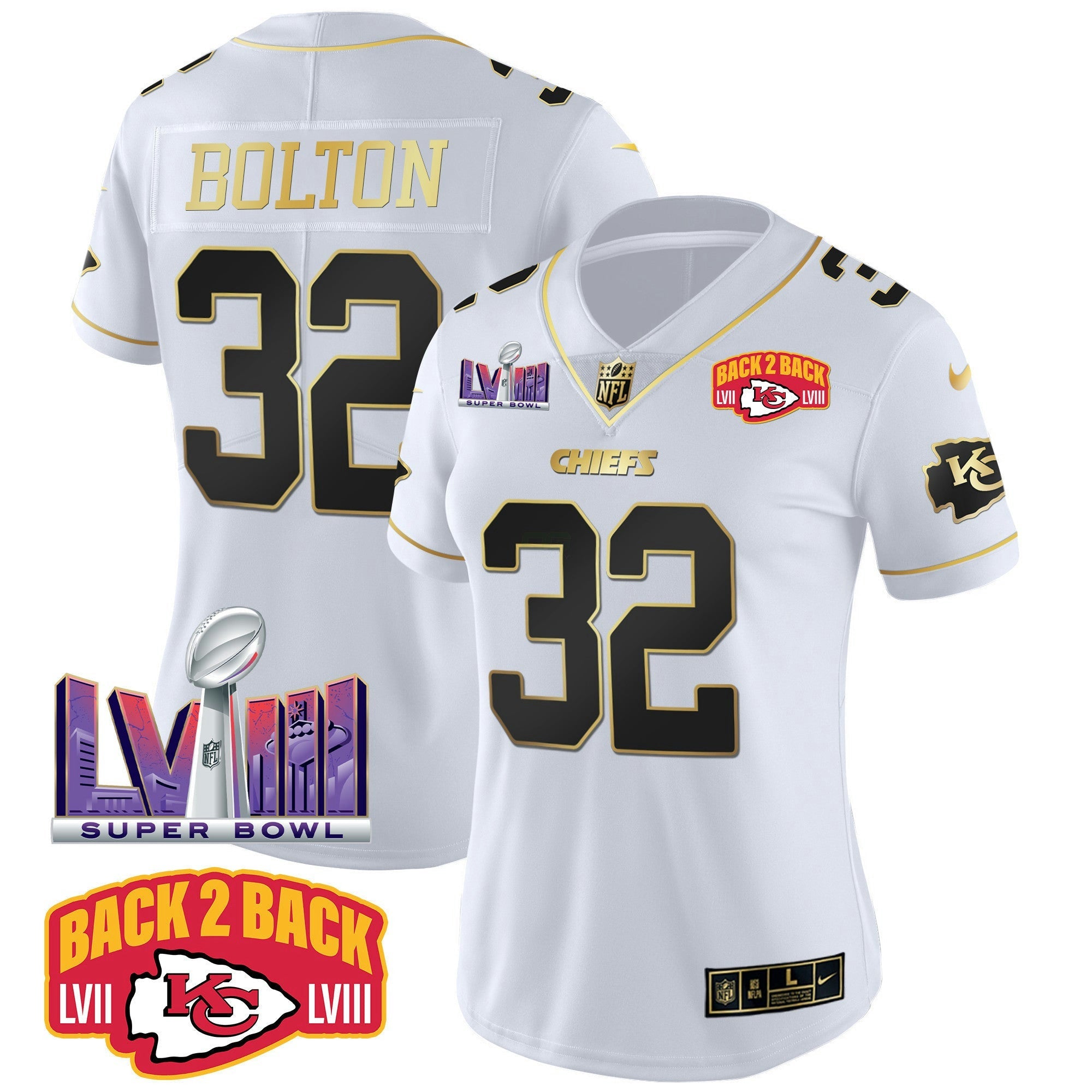 Camisa NFL Women’s Super Bowl LVIII & Back 2 Back Patch Vapor Jersey V2