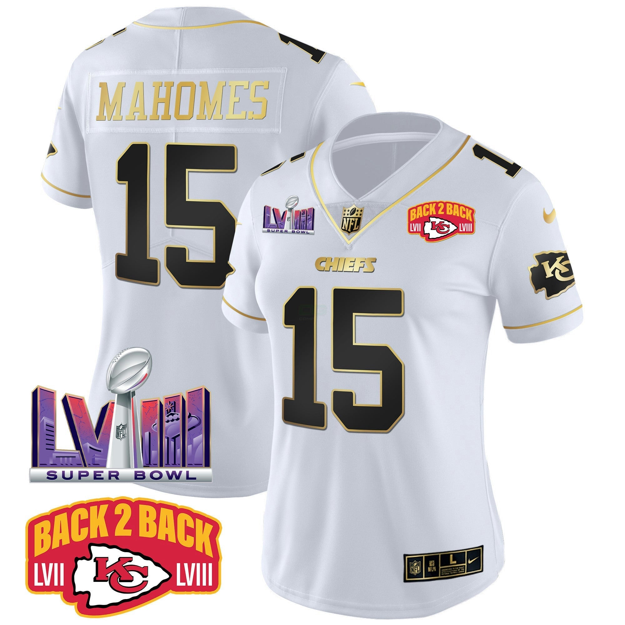 Camisa NFL Women’s Super Bowl LVIII & Back 2 Back Patch Vapor Jersey V2