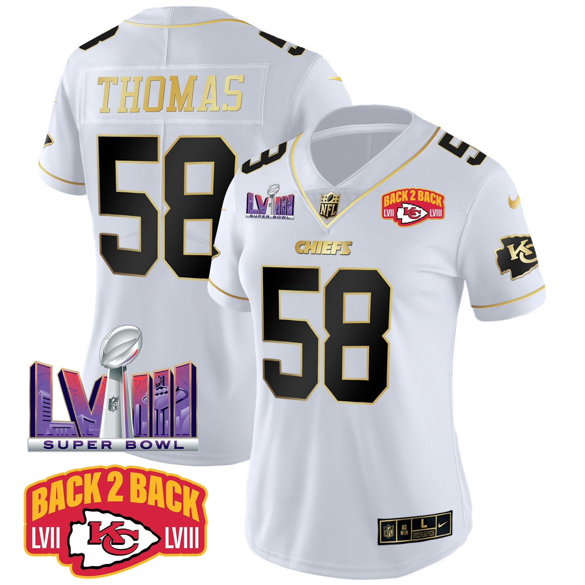Camisa NFL Women’s Super Bowl LVIII & Back 2 Back Patch Vapor Jersey V2