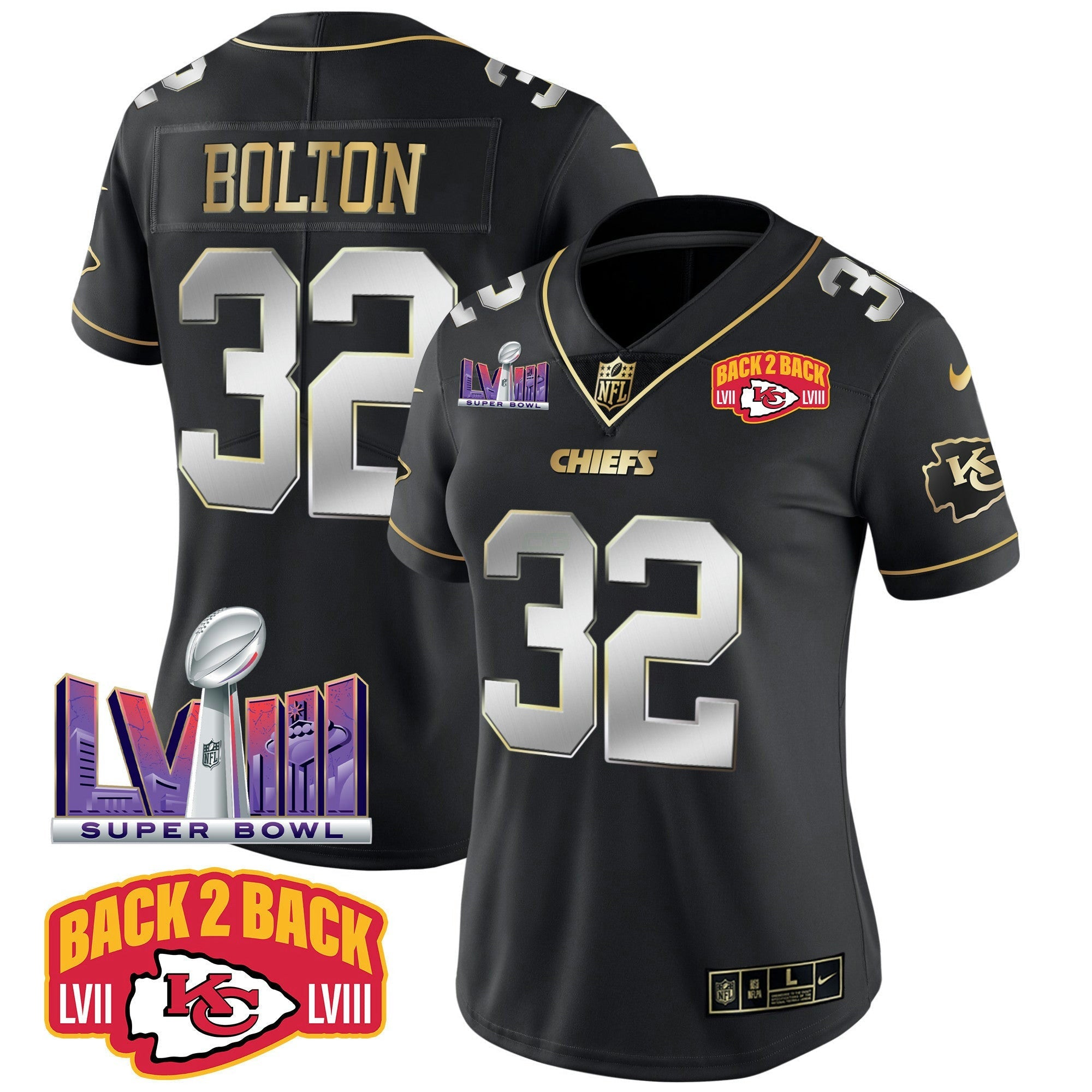 Camisa NFL Women’s Super Bowl LVIII & Back 2 Back Patch Vapor Jersey V2
