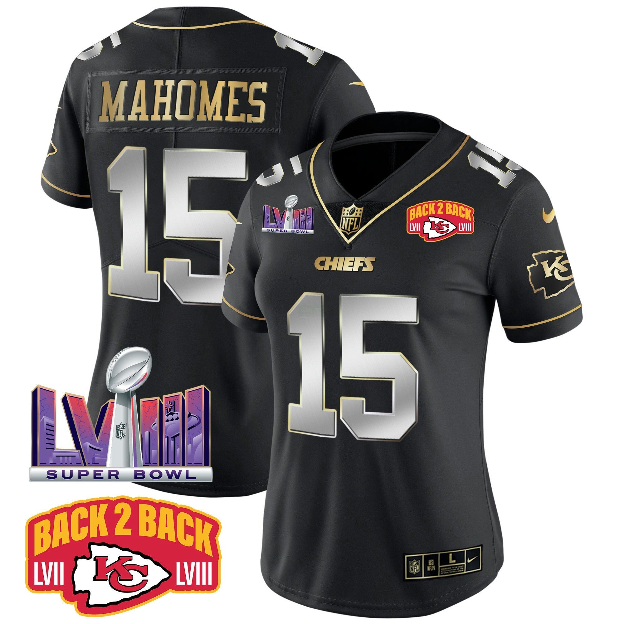 Camisa NFL Women’s Super Bowl LVIII & Back 2 Back Patch Vapor Jersey V2