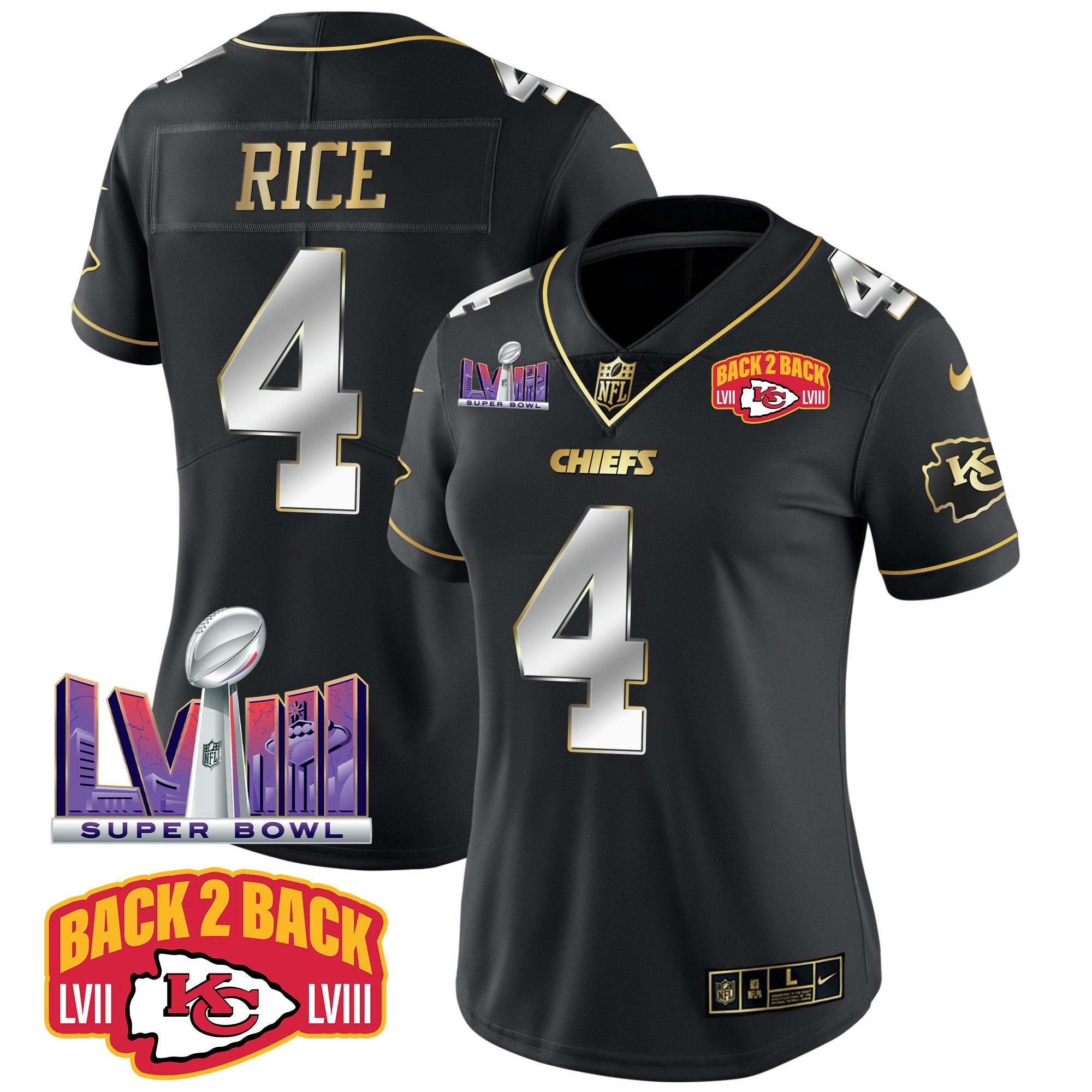 Camisa NFL Women’s Super Bowl LVIII & Back 2 Back Patch Vapor Jersey V2