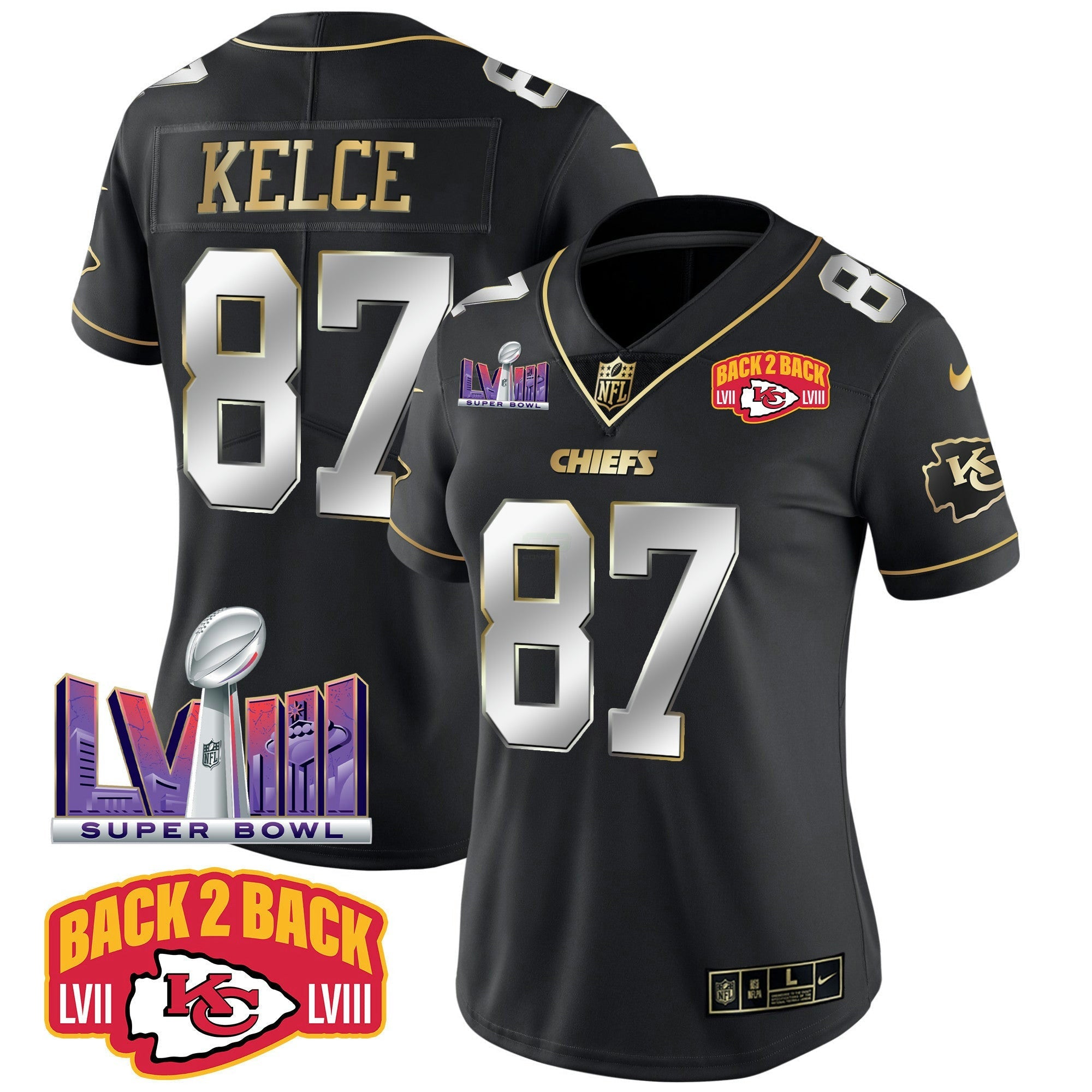 Camisa NFL Women’s Super Bowl LVIII & Back 2 Back Patch Vapor Jersey V2