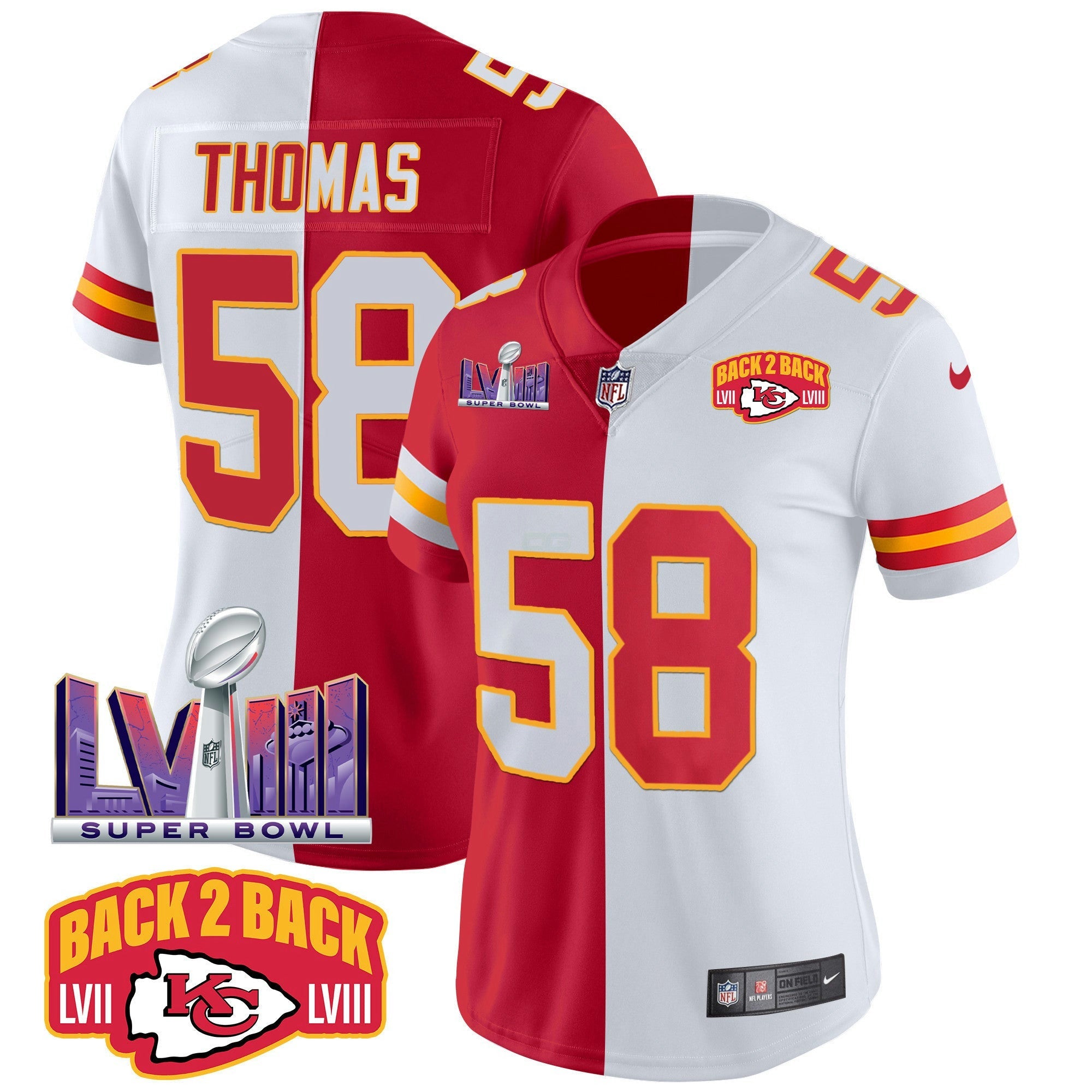 Camisa NFL Women’s Super Bowl LVIII & Back 2 Back Patch Vapor Jersey V2