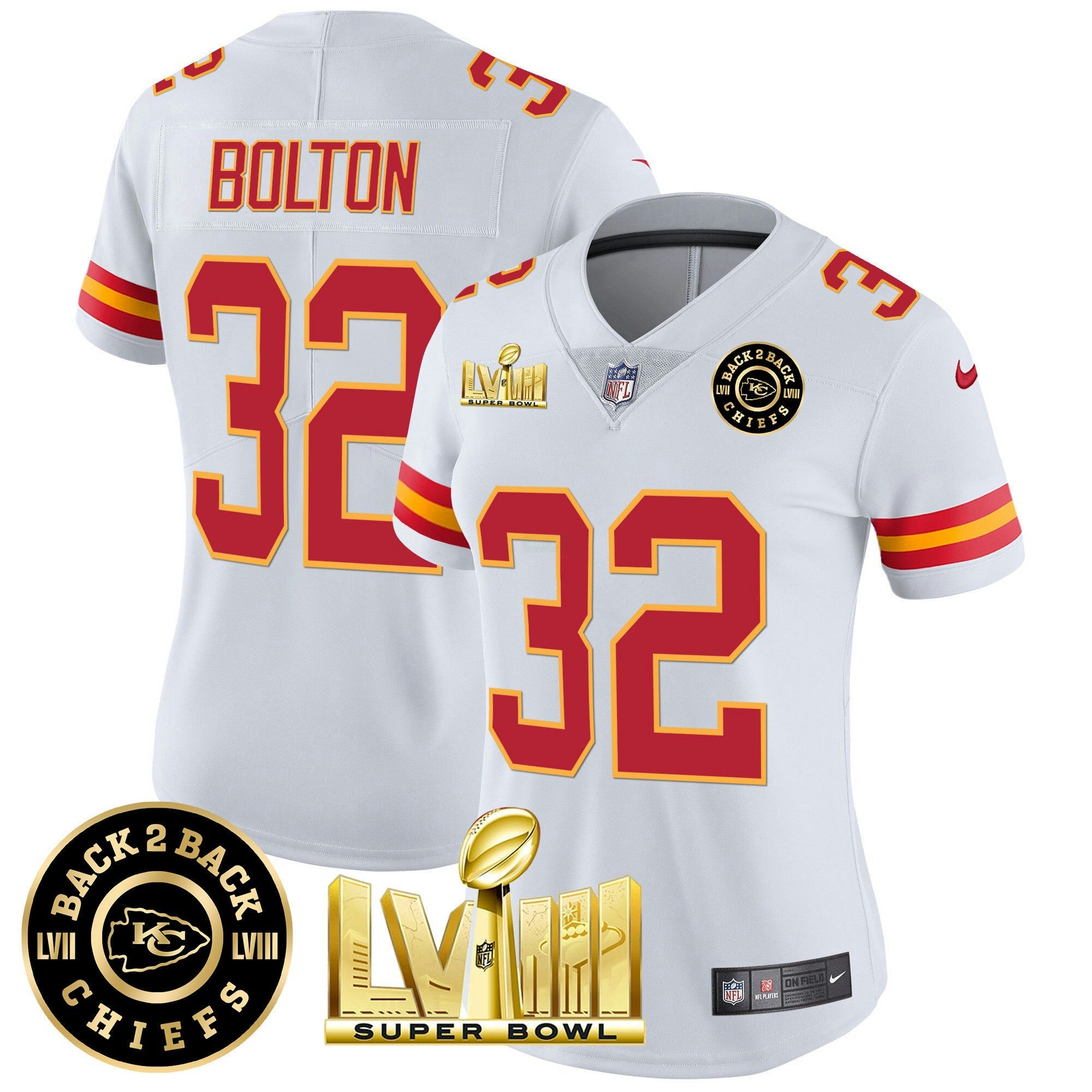Camisa NFL Women’s Super Bowl LVIII & Back 2 Back Patch Vapor Jersey V3