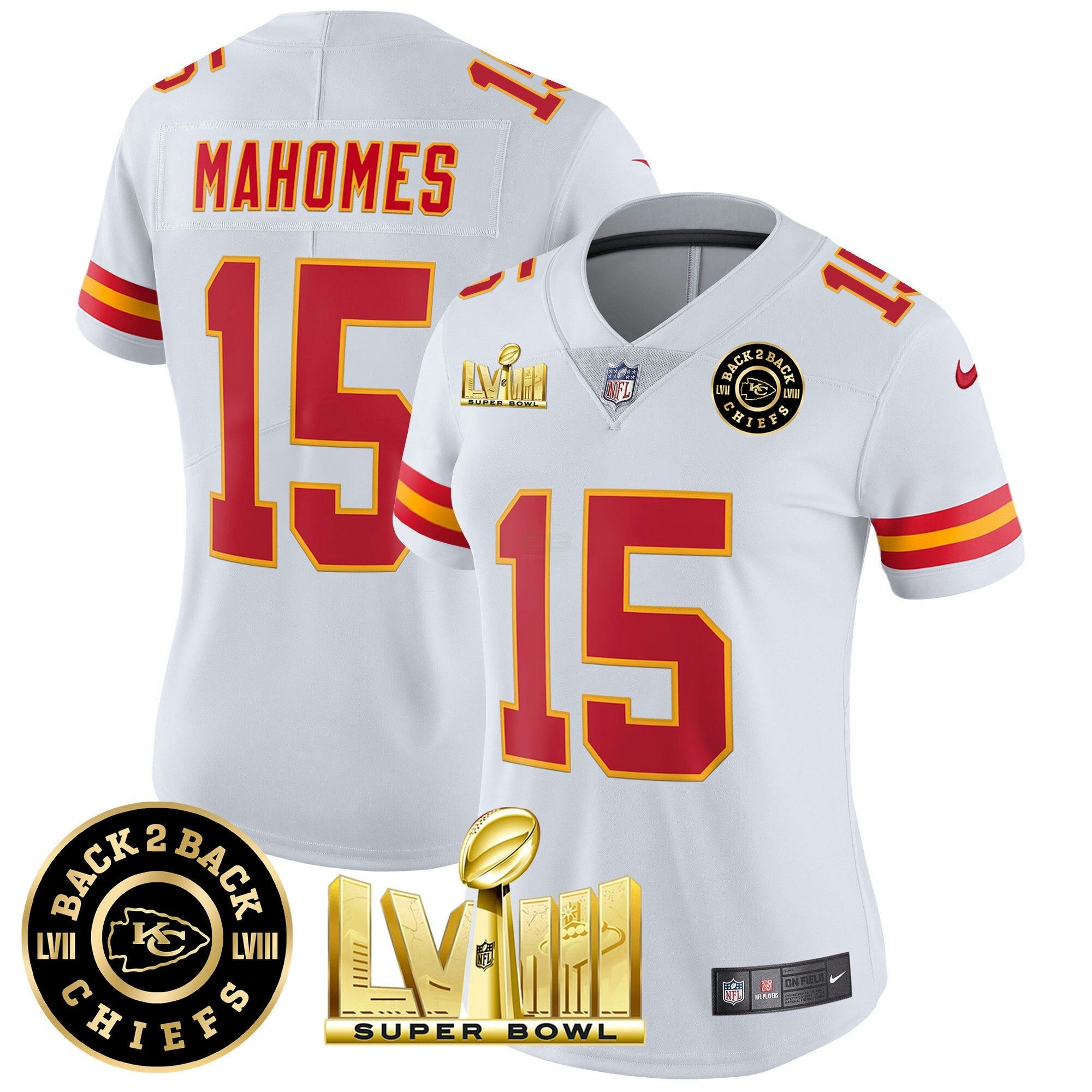 Camisa NFL Women’s Super Bowl LVIII & Back 2 Back Patch Vapor Jersey V3