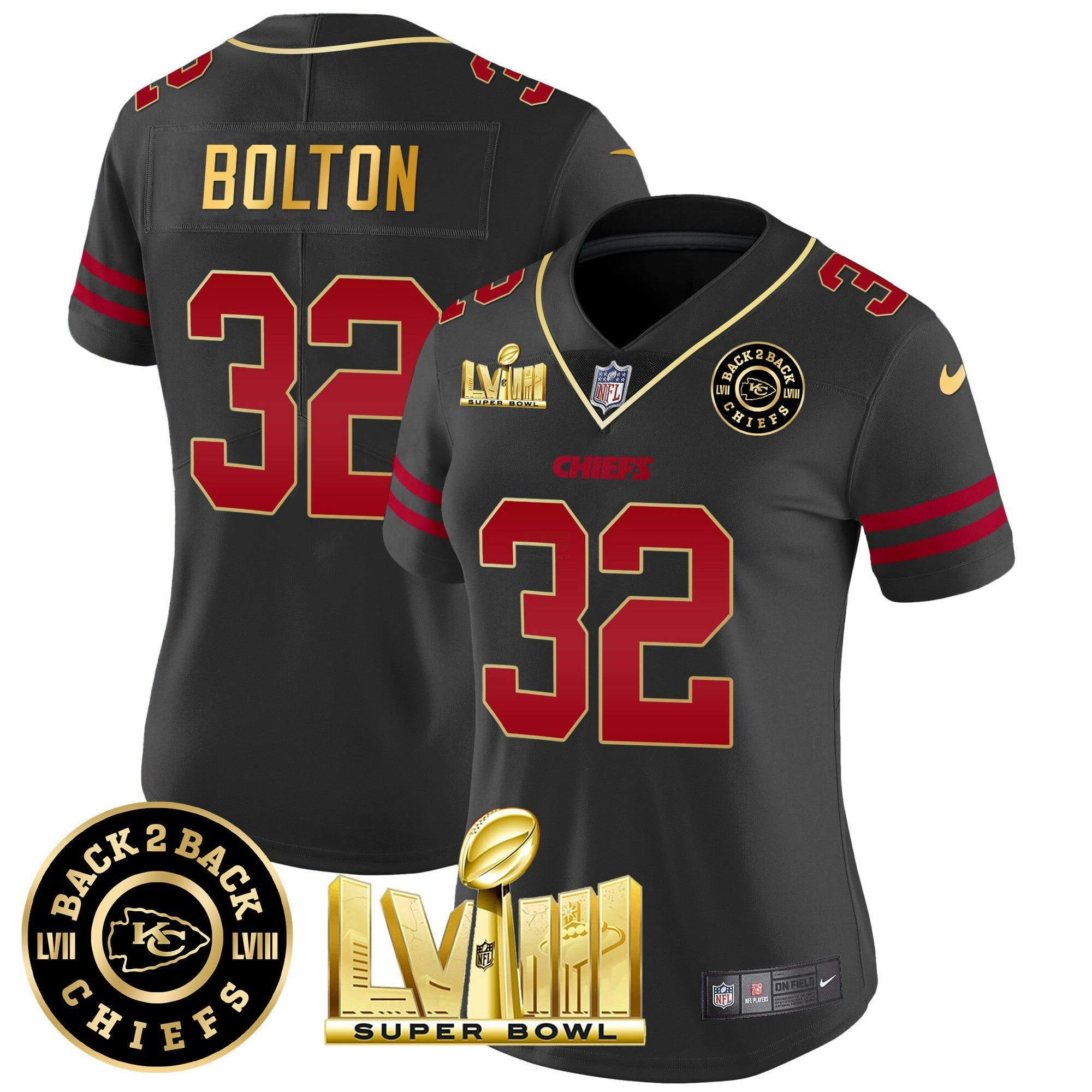 Camisa NFL Women’s Super Bowl LVIII & Back 2 Back Patch Vapor Jersey V3