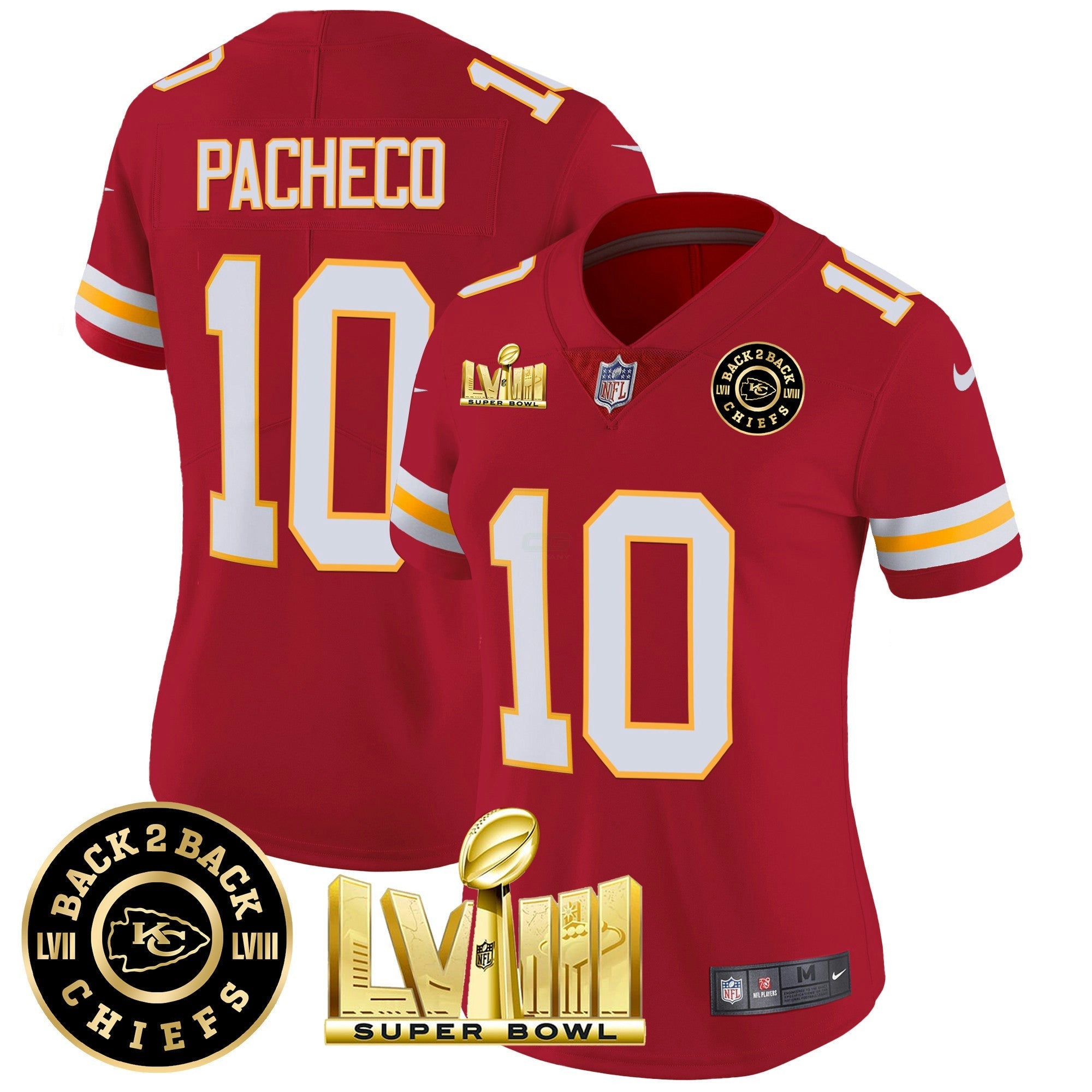 Camisa NFL Women’s Super Bowl LVIII & Back 2 Back Patch Vapor Jersey V3