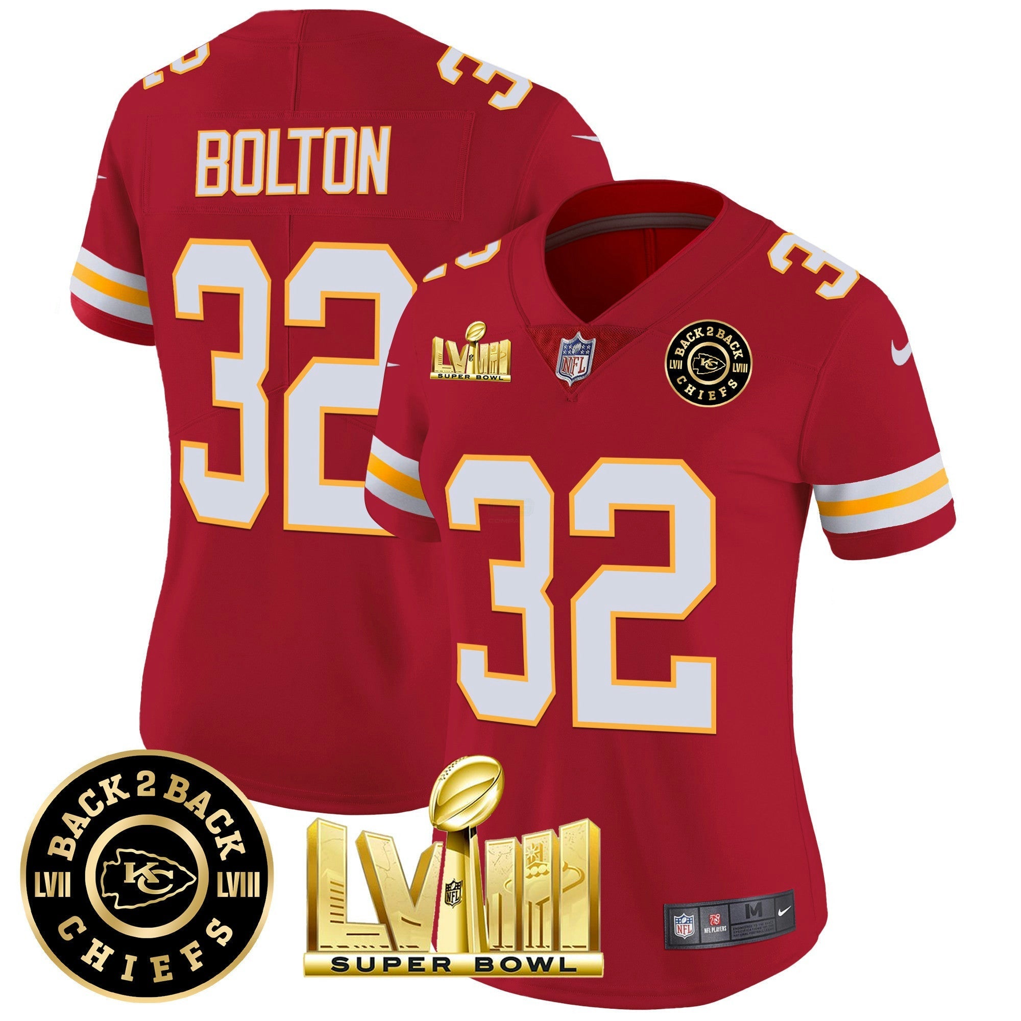 Camisa NFL Women’s Super Bowl LVIII & Back 2 Back Patch Vapor Jersey V3