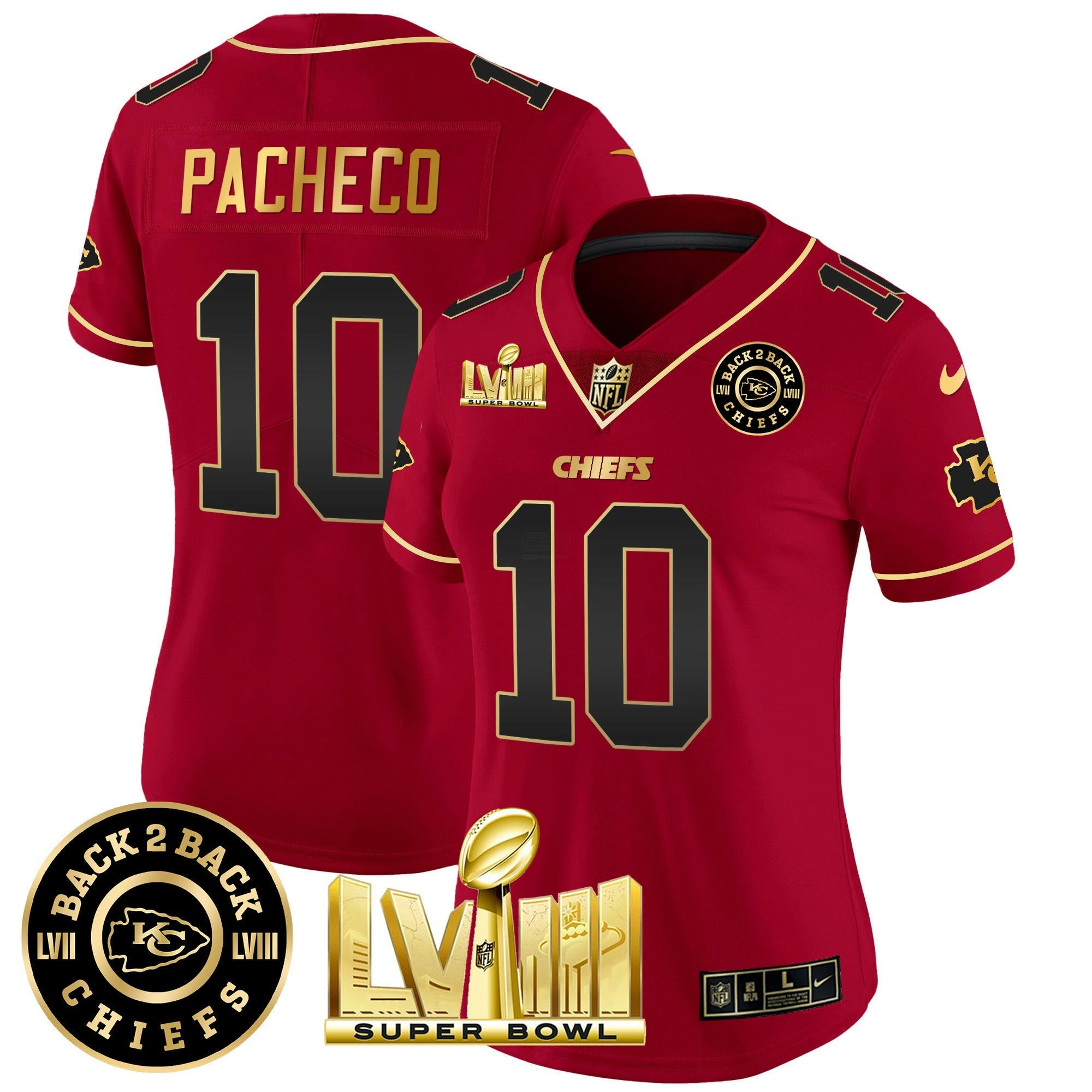 Camisa NFL Women’s Super Bowl LVIII & Back 2 Back Patch Vapor Jersey V3