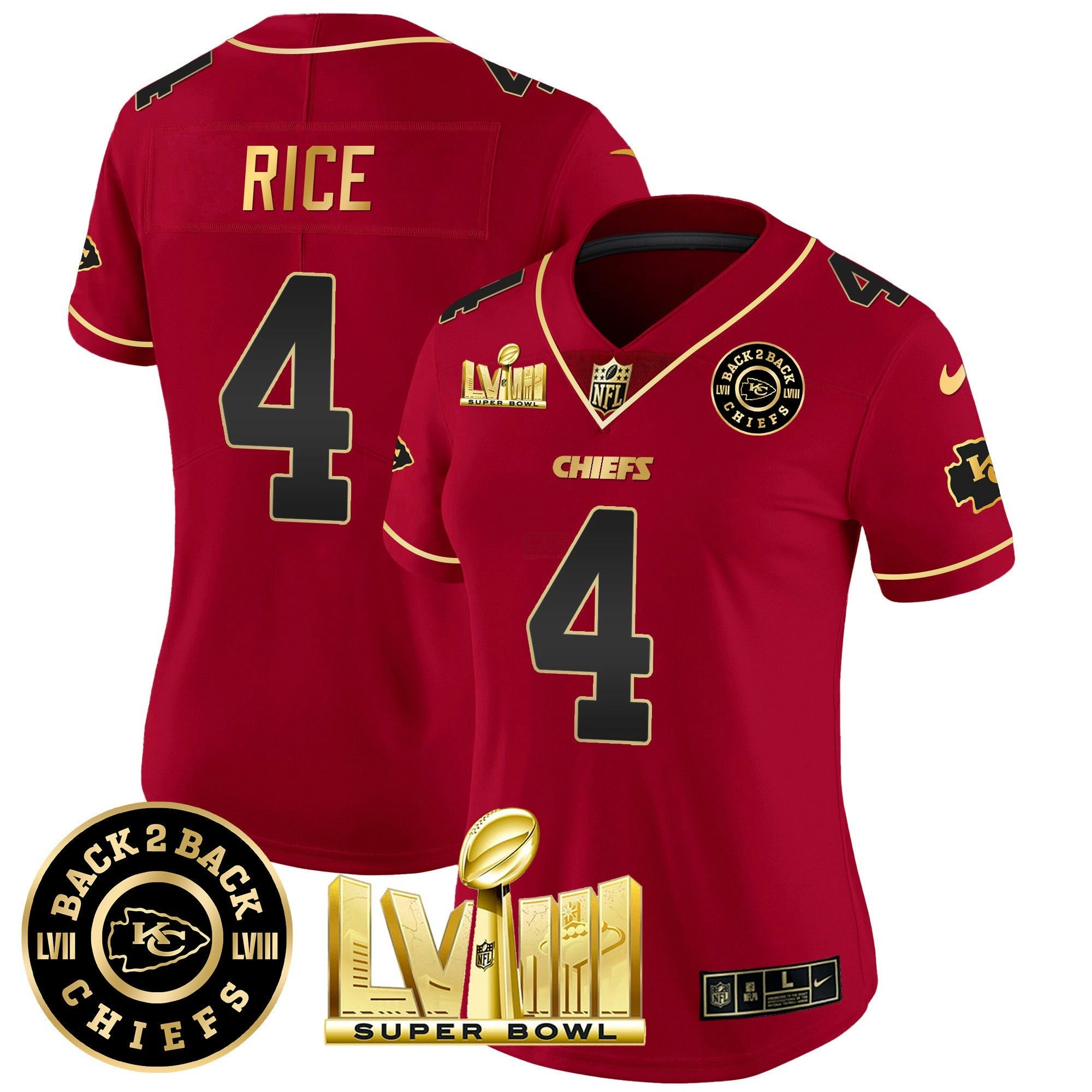 Camisa NFL Women’s Super Bowl LVIII & Back 2 Back Patch Vapor Jersey V3