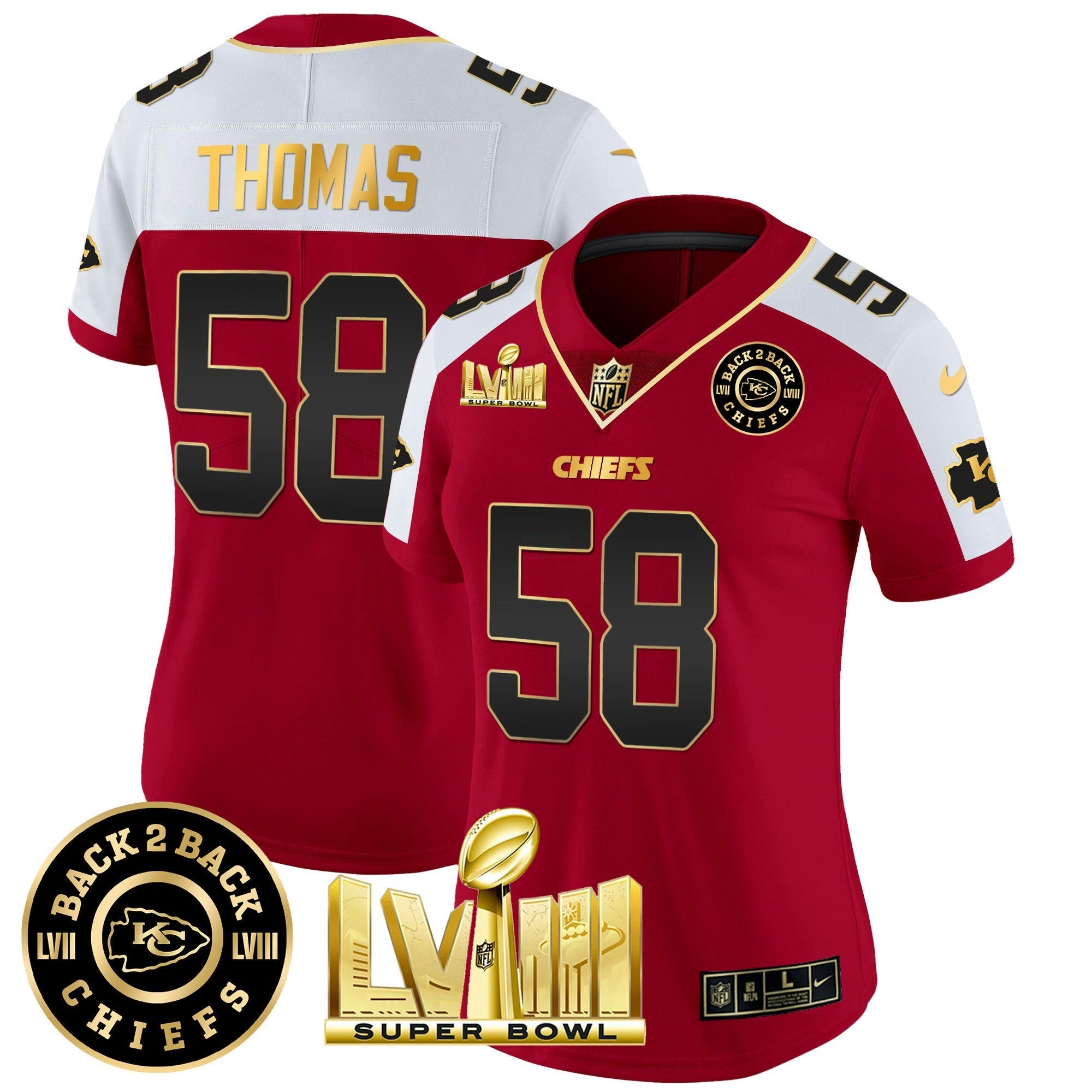 Camisa NFL Women’s Super Bowl LVIII & Back 2 Back Patch Vapor Jersey V3