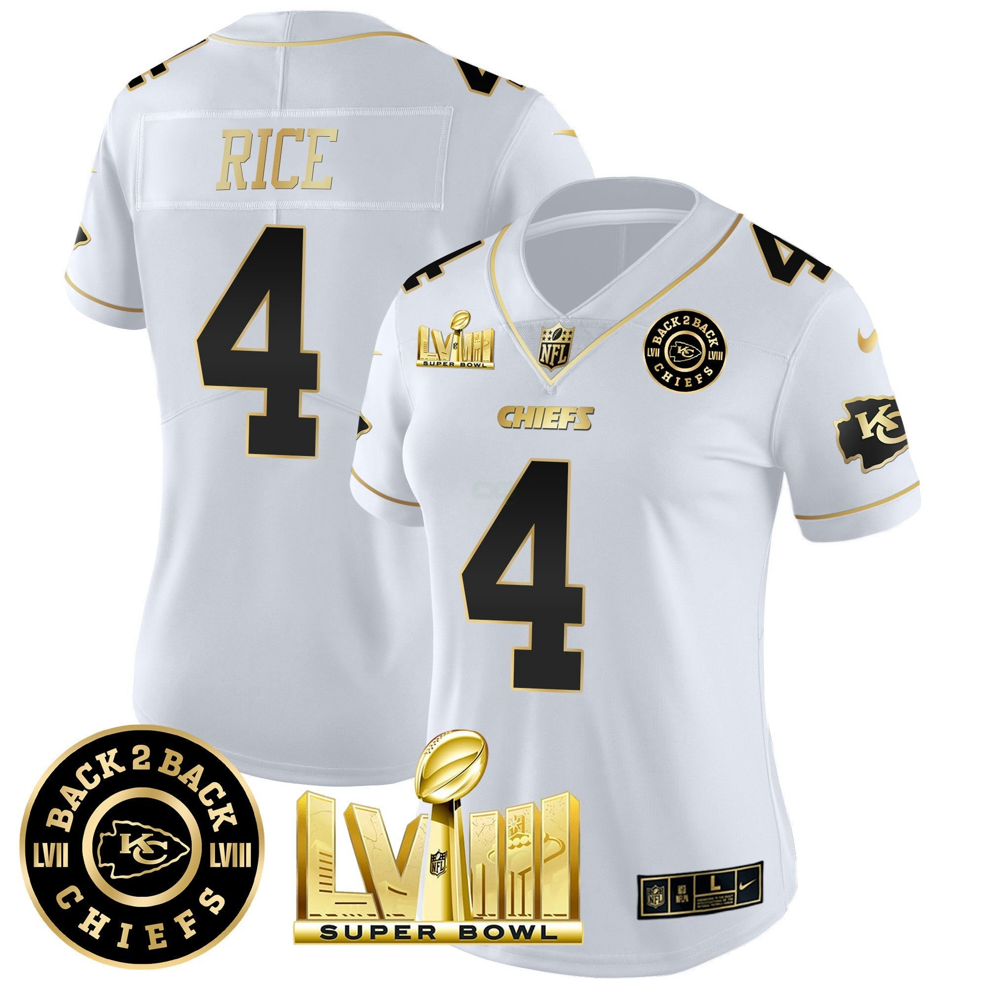 Camisa NFL Women’s Super Bowl LVIII & Back 2 Back Patch Vapor Jersey V4
