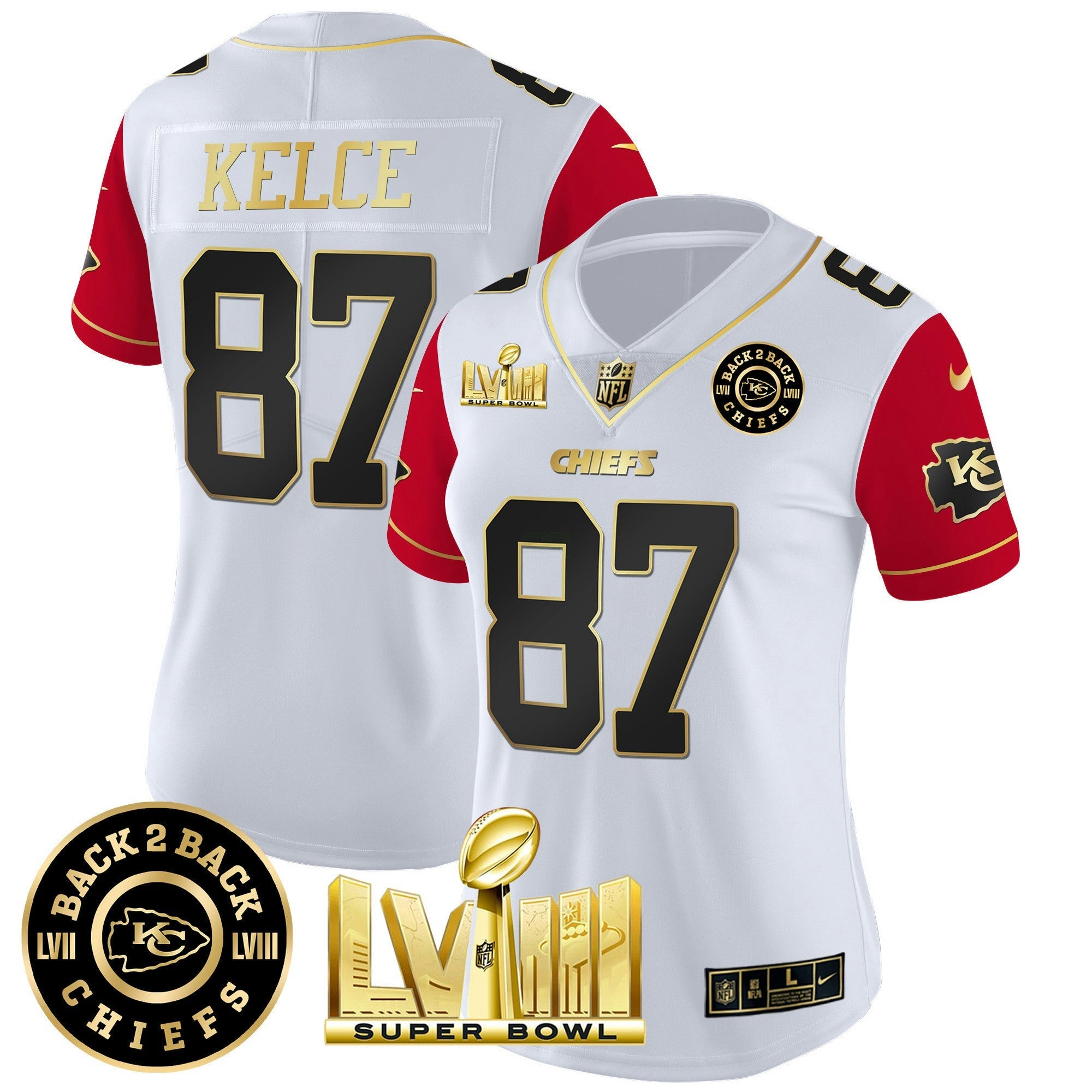 Camisa NFL Women’s Super Bowl LVIII & Back 2 Back Patch Vapor Jersey V4