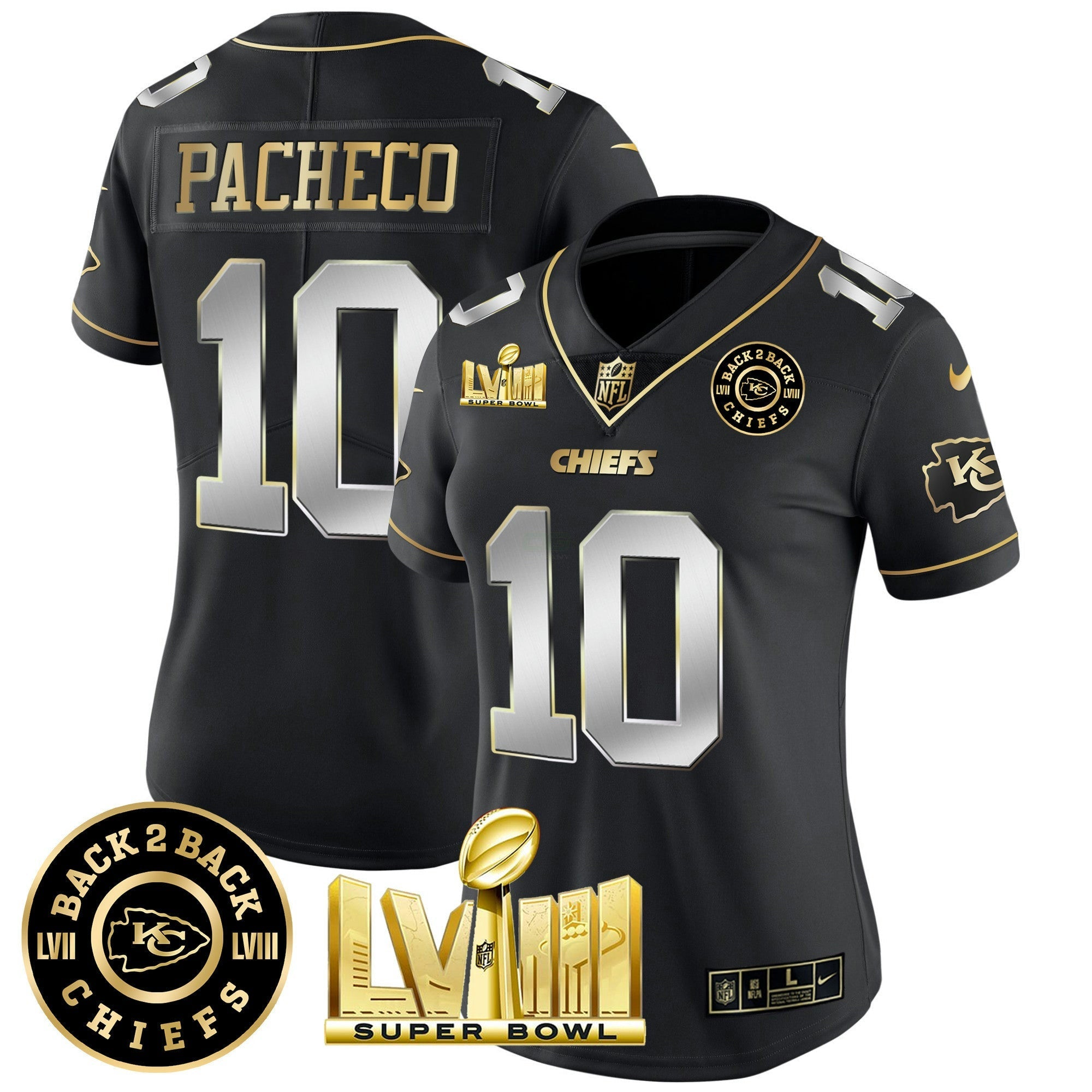 Camisa NFL Women’s Super Bowl LVIII & Back 2 Back Patch Vapor Jersey V4