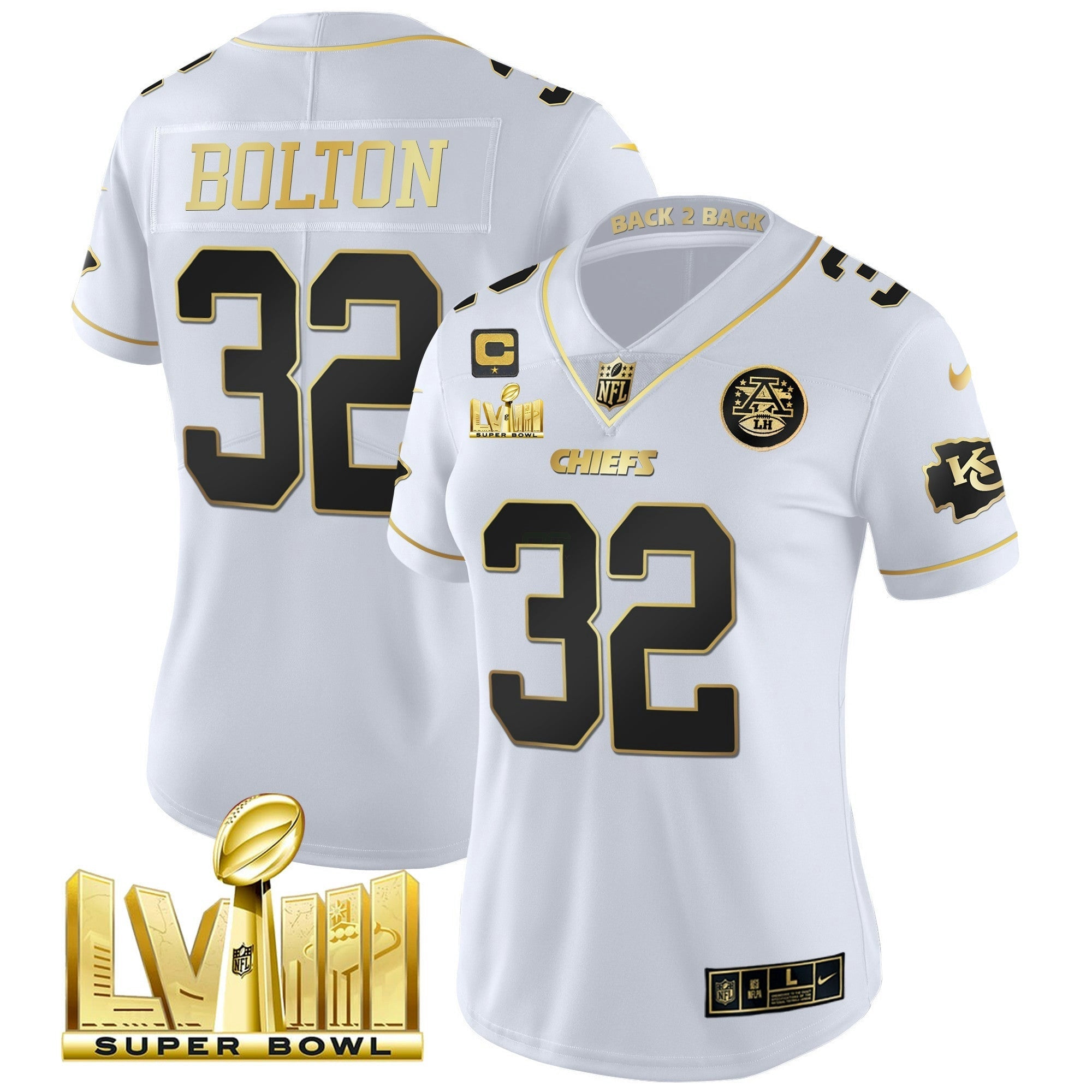 Camisa NFL Women’s Super Bowl LVIII & Back 2 Back Patch Vapor Jersey V5