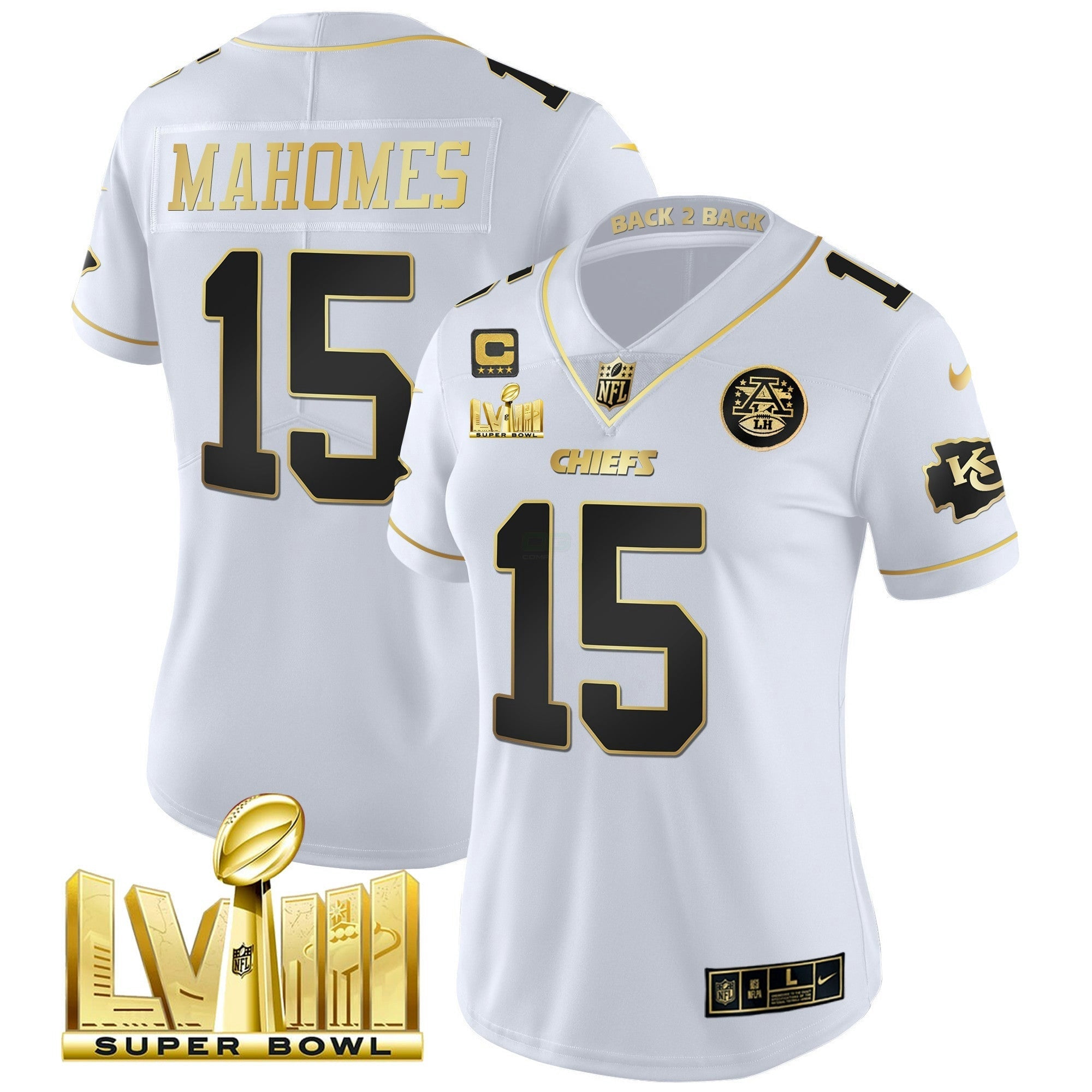 Camisa NFL Women’s Super Bowl LVIII & Back 2 Back Patch Vapor Jersey V5