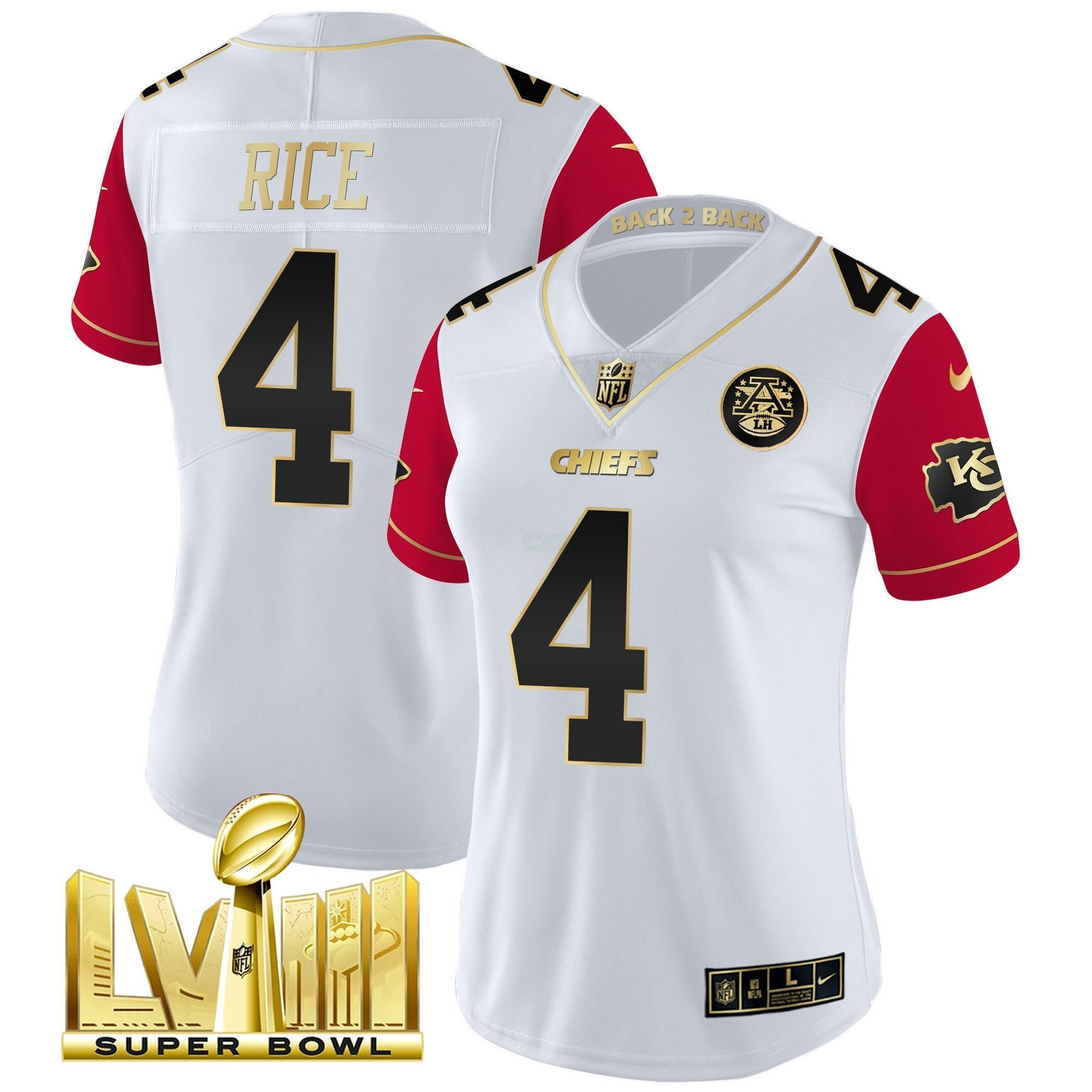 Camisa NFL Women’s Super Bowl LVIII & Back 2 Back Patch Vapor Jersey V5
