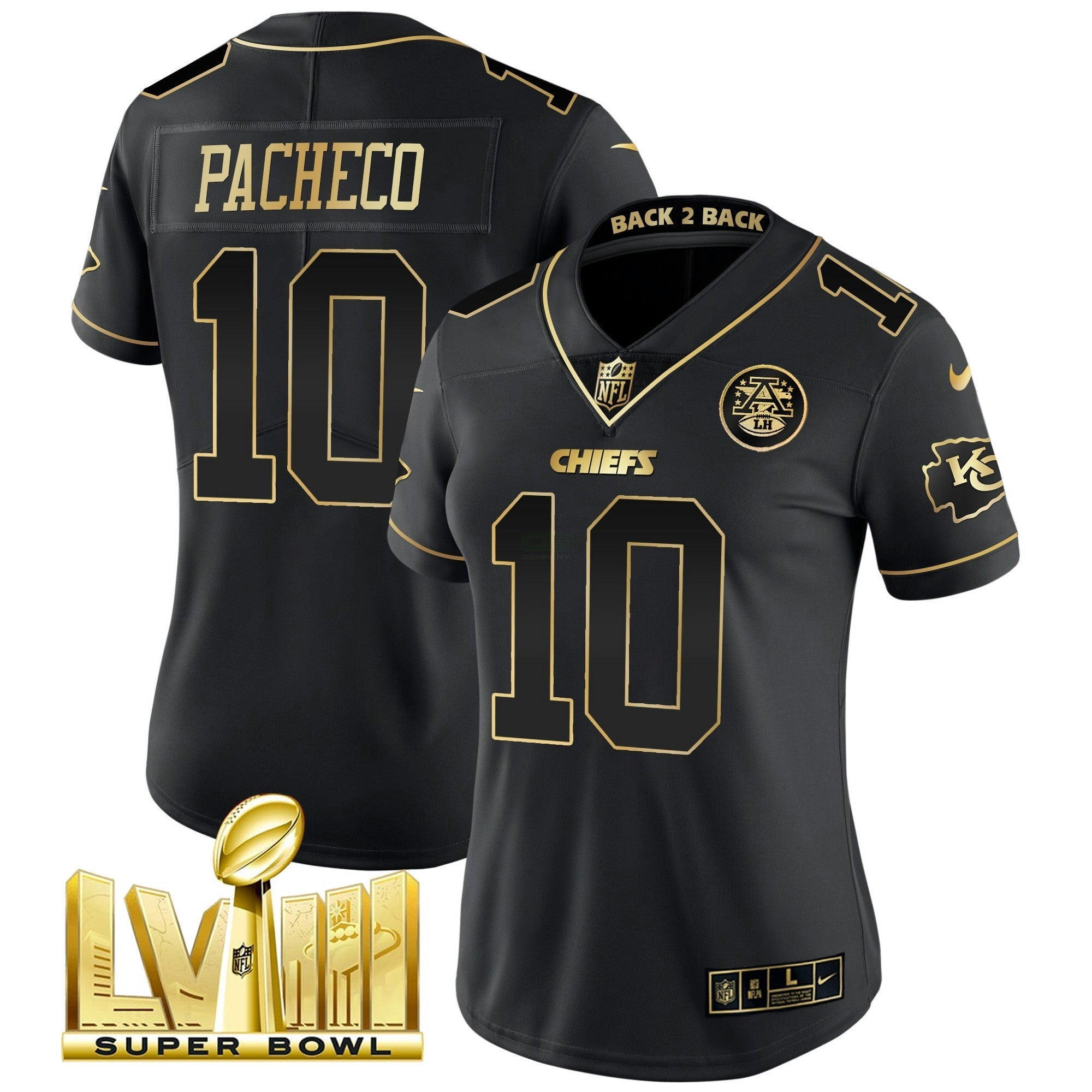 Camisa NFL Women’s Super Bowl LVIII & Back 2 Back Patch Vapor Jersey V5