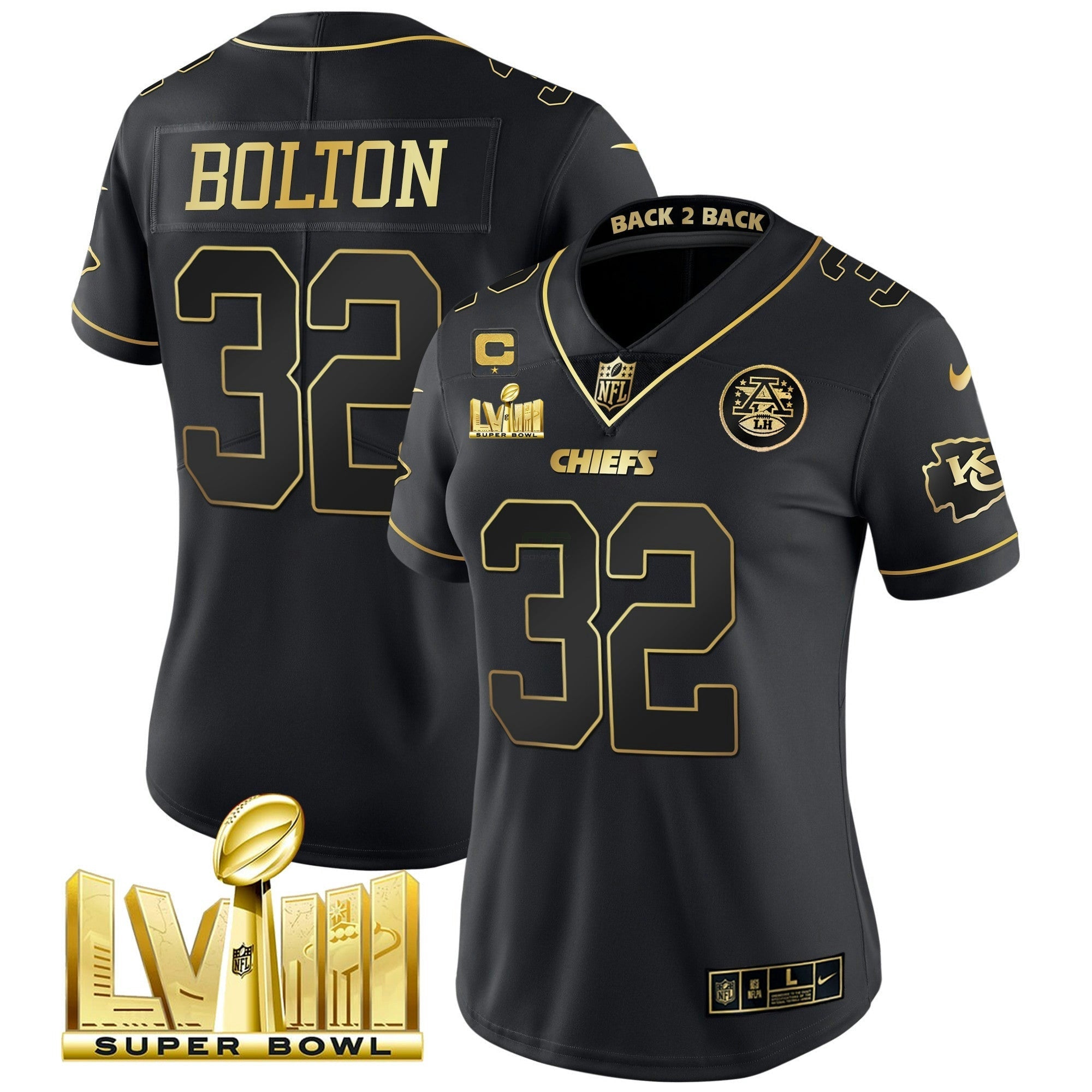 Camisa NFL Women’s Super Bowl LVIII & Back 2 Back Patch Vapor Jersey V5