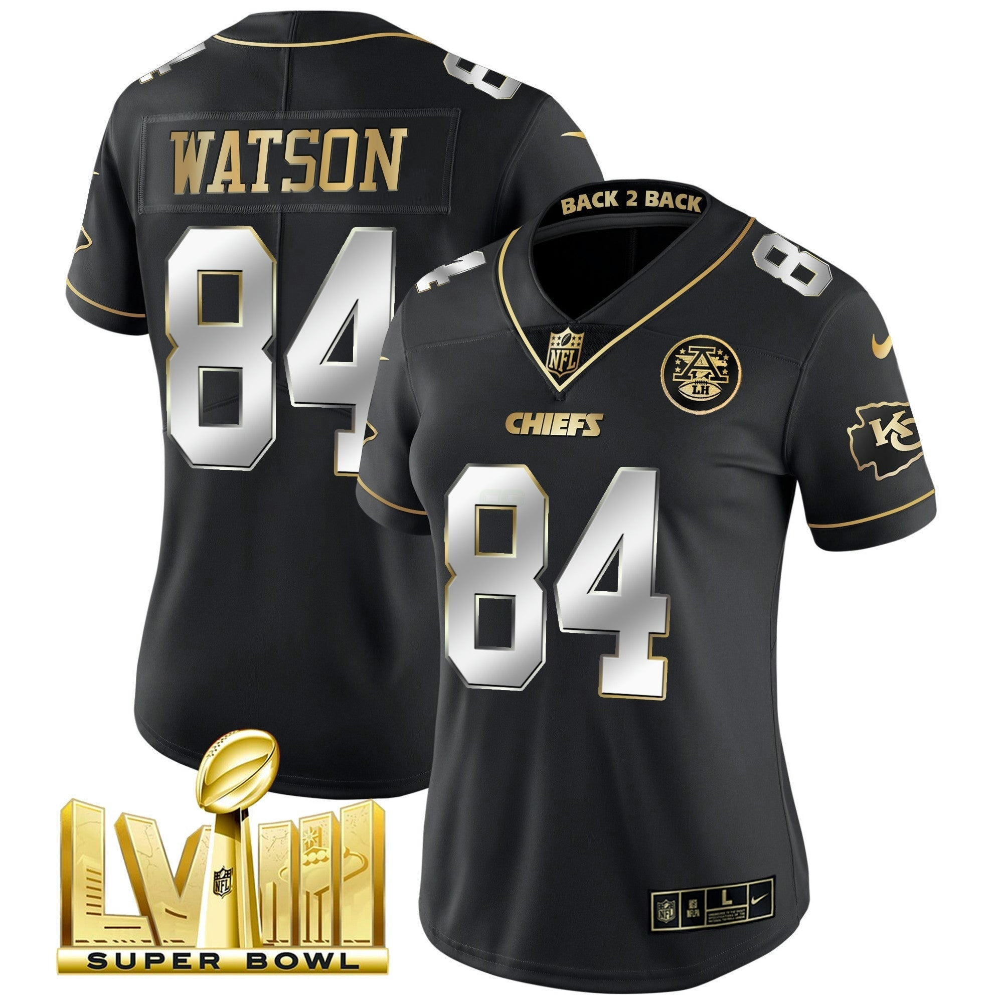 Camisa NFL Women’s Super Bowl LVIII & Back 2 Back Patch Vapor Jersey V5