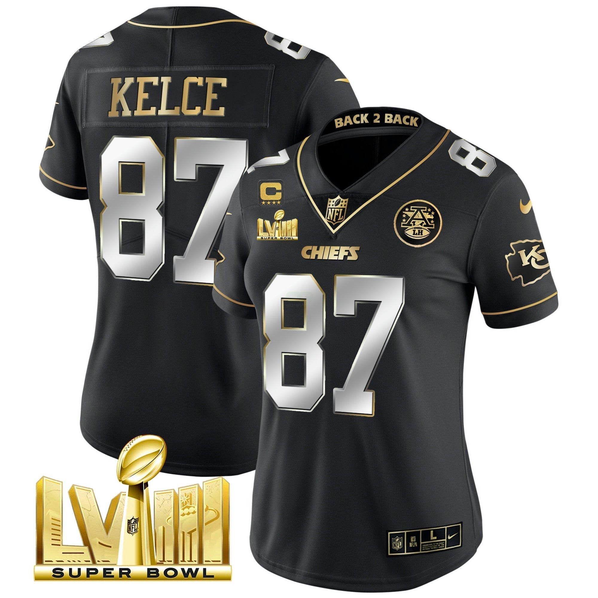 Camisa NFL Women’s Super Bowl LVIII & Back 2 Back Patch Vapor Jersey V5
