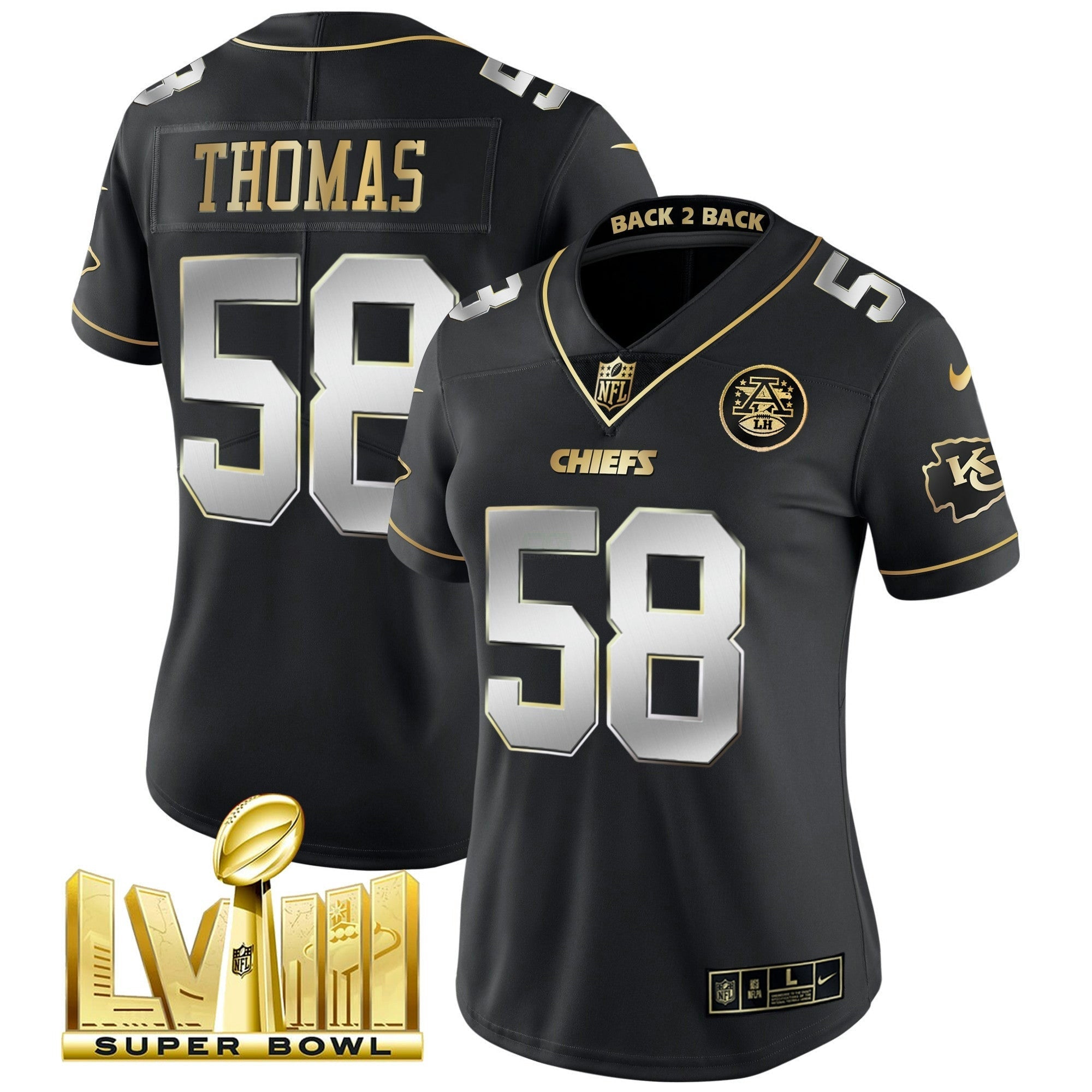 Camisa NFL Women’s Super Bowl LVIII & Back 2 Back Patch Vapor Jersey V5